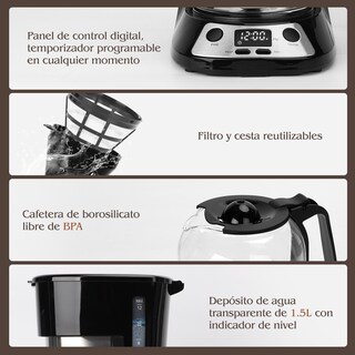Foto 4 | Cafetera Eléctrica Programable De 12tazas 1.5l 900w Aigostar
