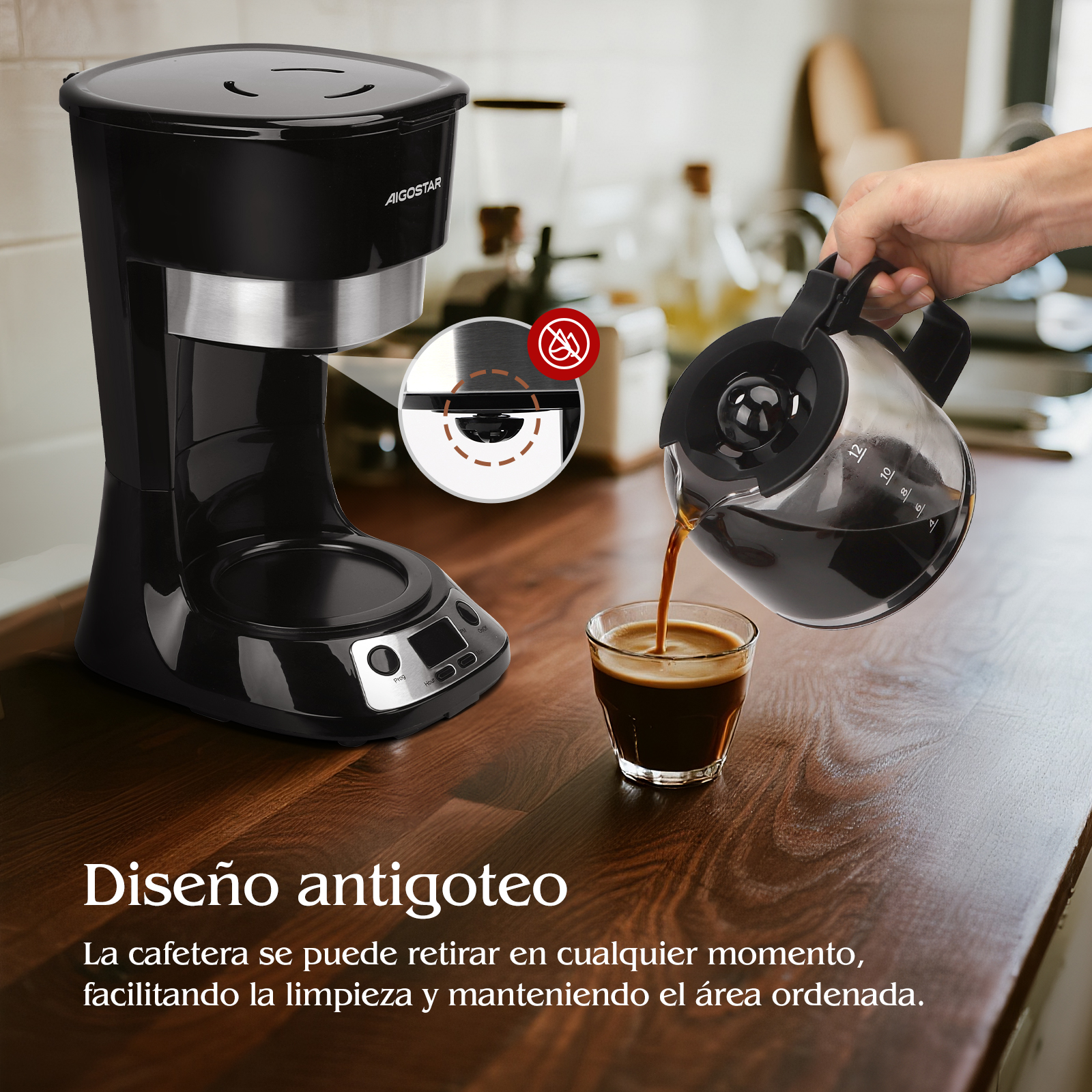 Foto 5 | Cafetera Eléctrica Programable De 12tazas 1.5l 900w Aigostar