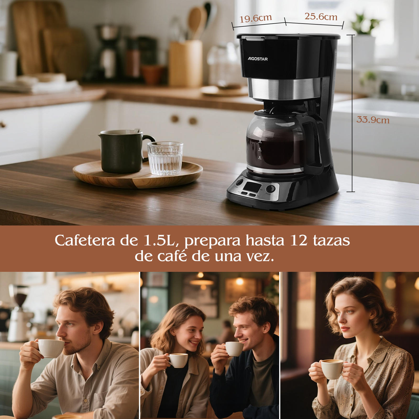 Foto 6 | Cafetera Eléctrica Programable De 12tazas 1.5l 900w Aigostar