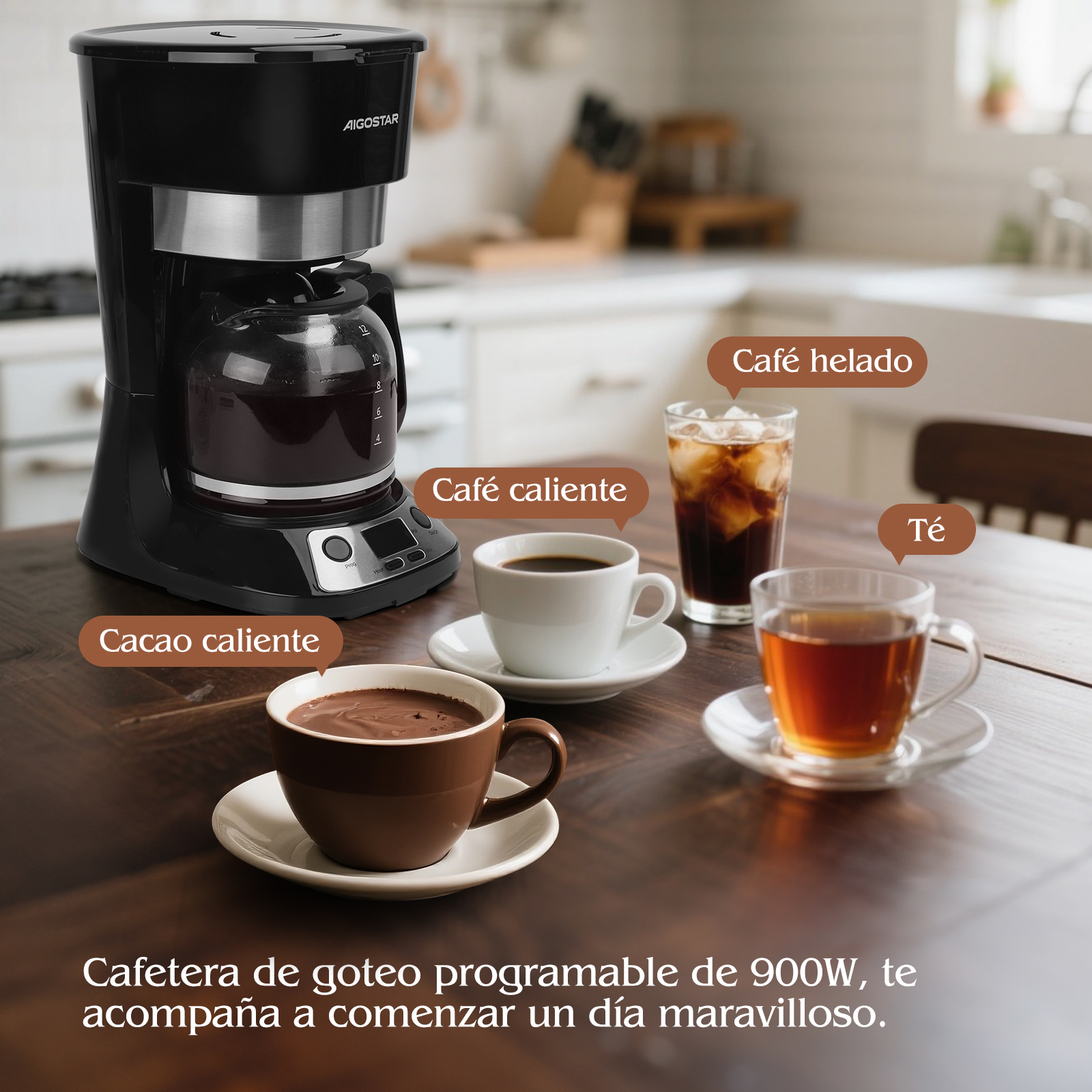Foto 7 | Cafetera Eléctrica Programable De 12tazas 1.5l 900w Aigostar