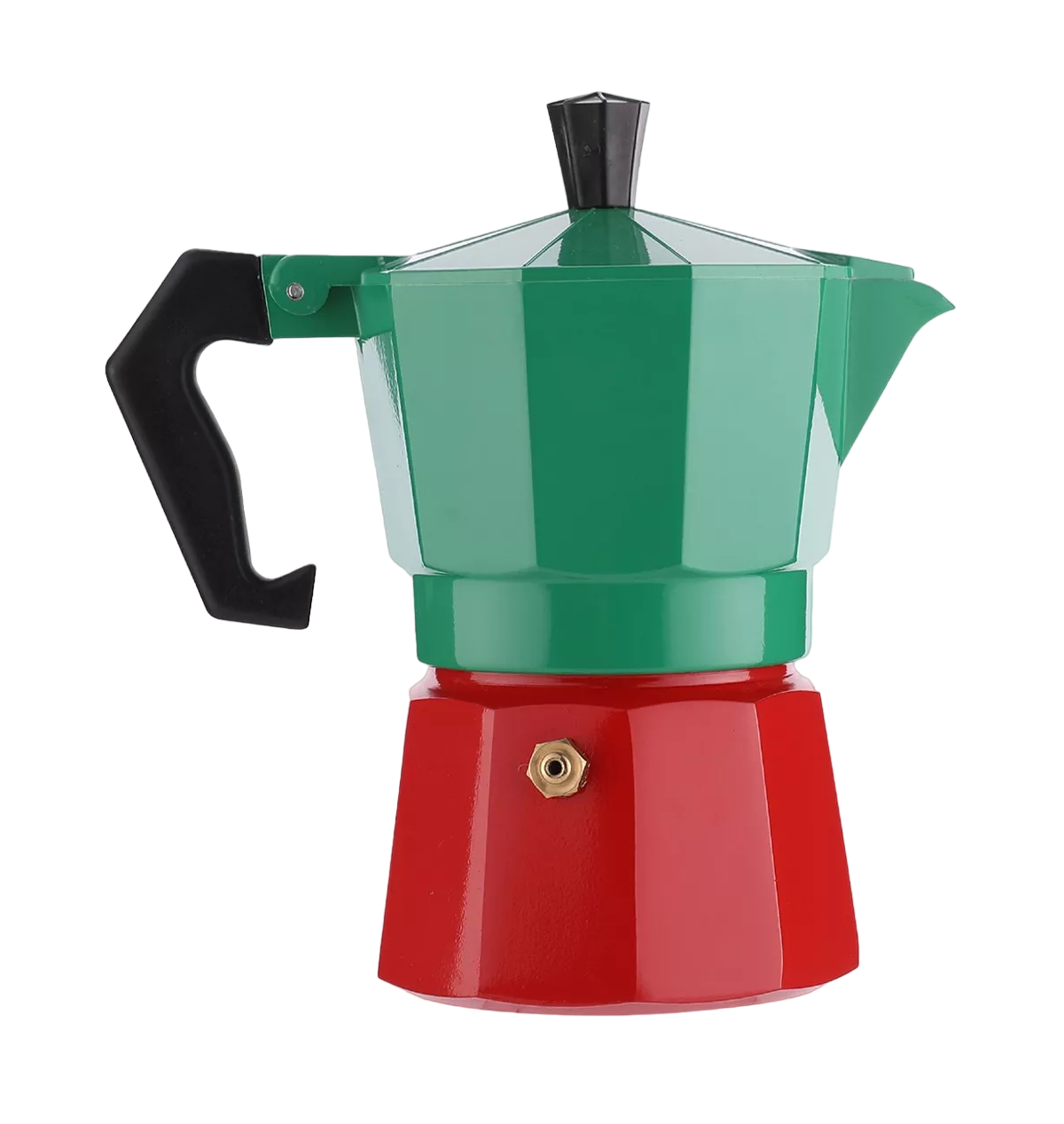 Cafetera Manual Italiana 6 Tazas de Aluminio color Verde con Rojo