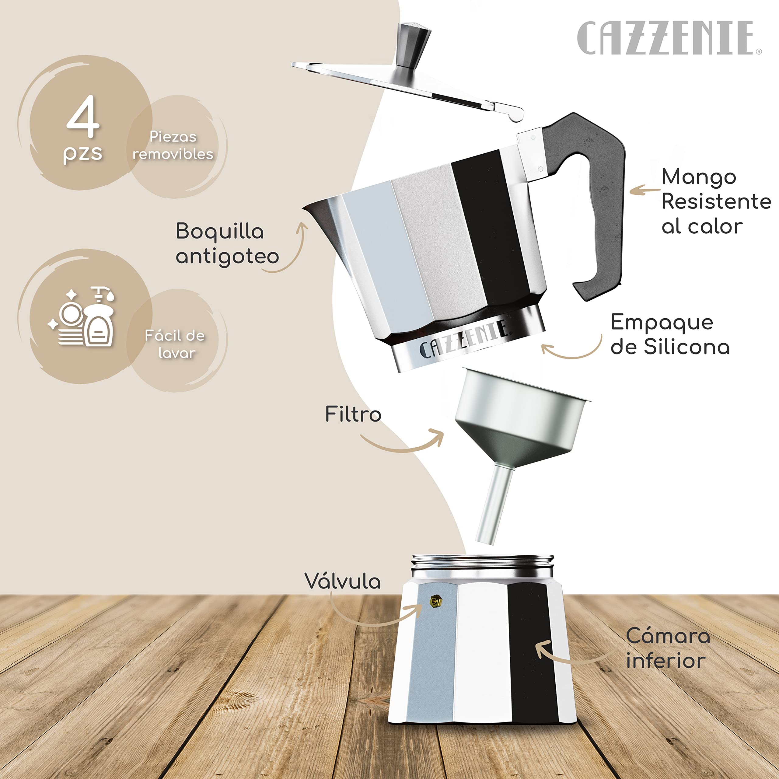 Foto 4 | Cafetera Italiana 300ml De Aluminio Cazzenie