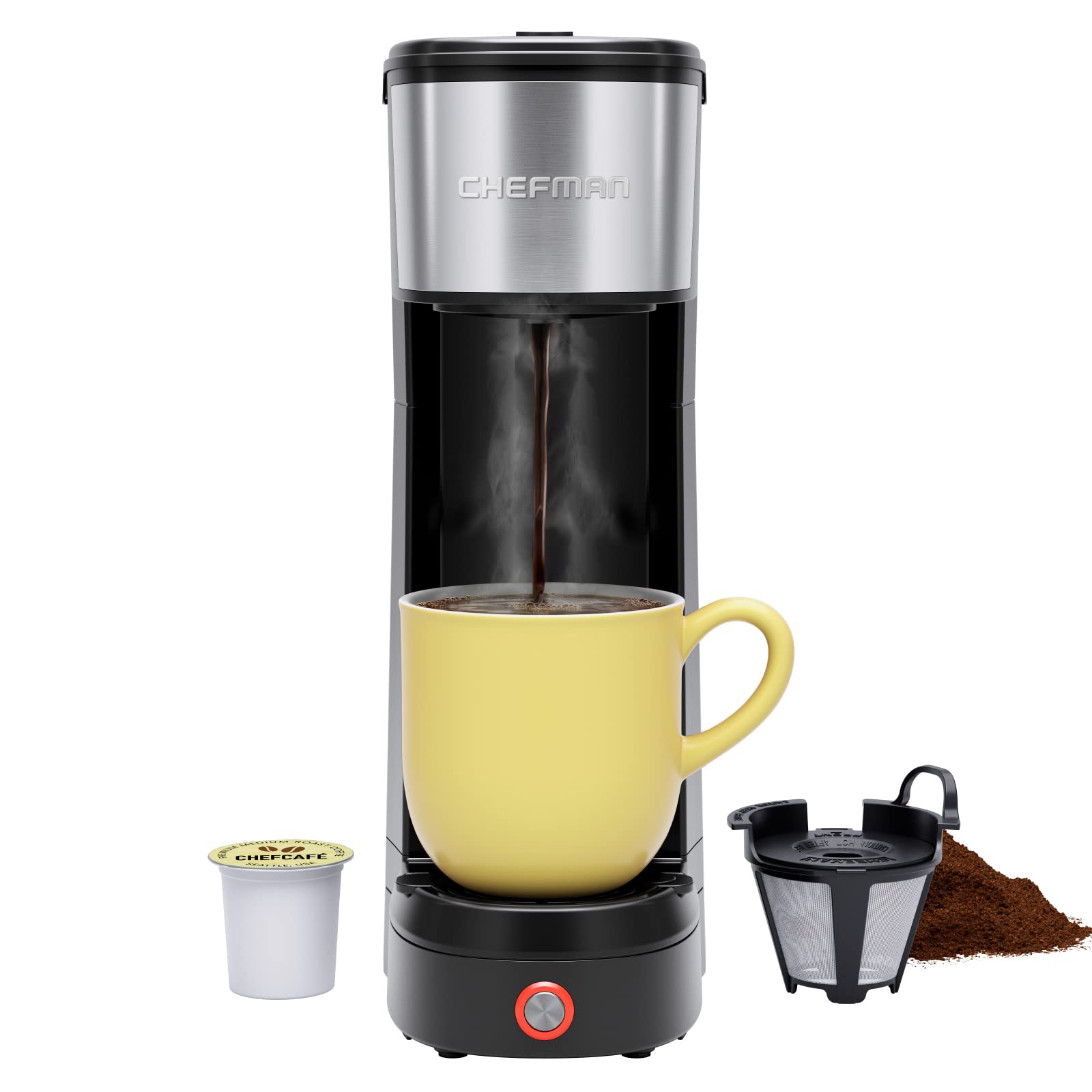 Cafetera Chefman de una sola Porción Compatible con K-cup y Ground - Venta Internacional