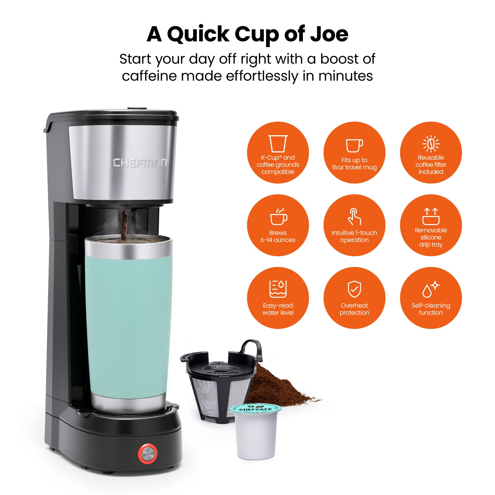 Foto 4 pulgar | Cafetera Chefman de una sola Porción Compatible con K-cup y Ground - Venta Internacional