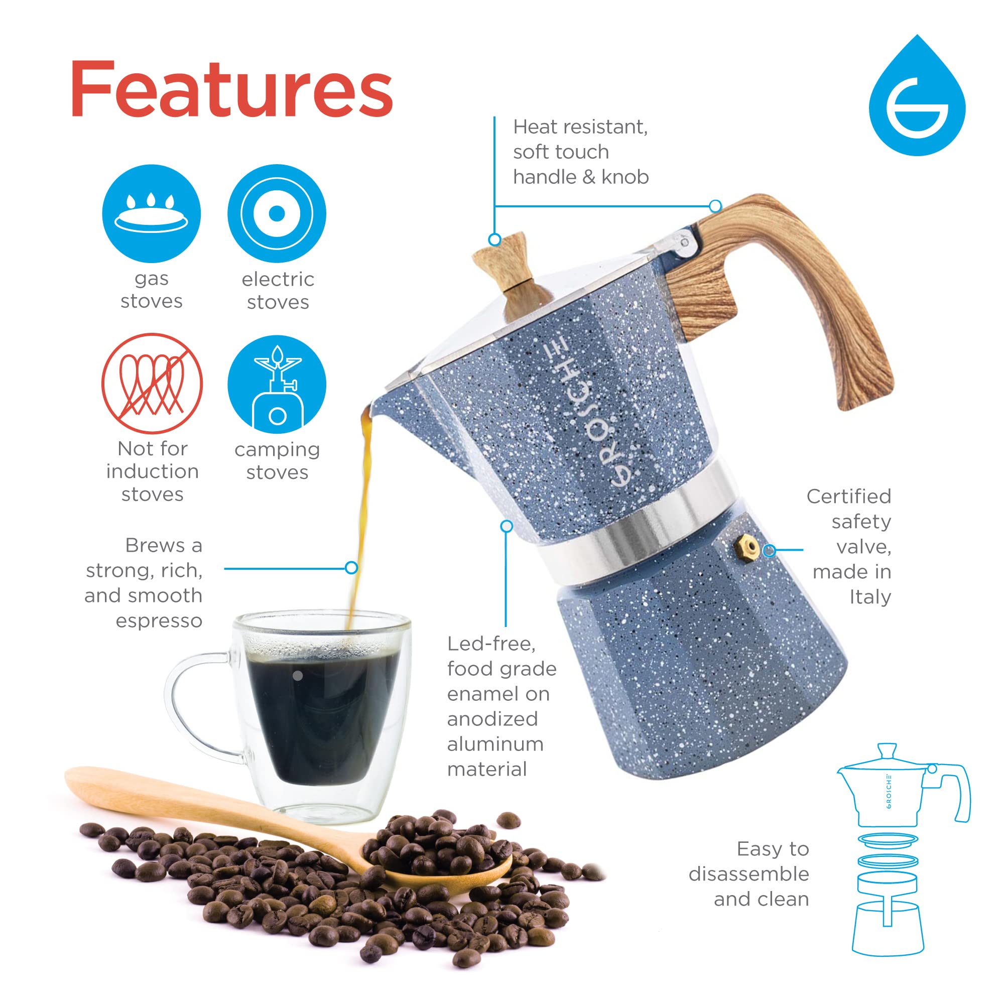 Foto 4 pulgar | Cafetera Grosche Milano Moka Pot Indigo 6 Tazas - Venta Internacional