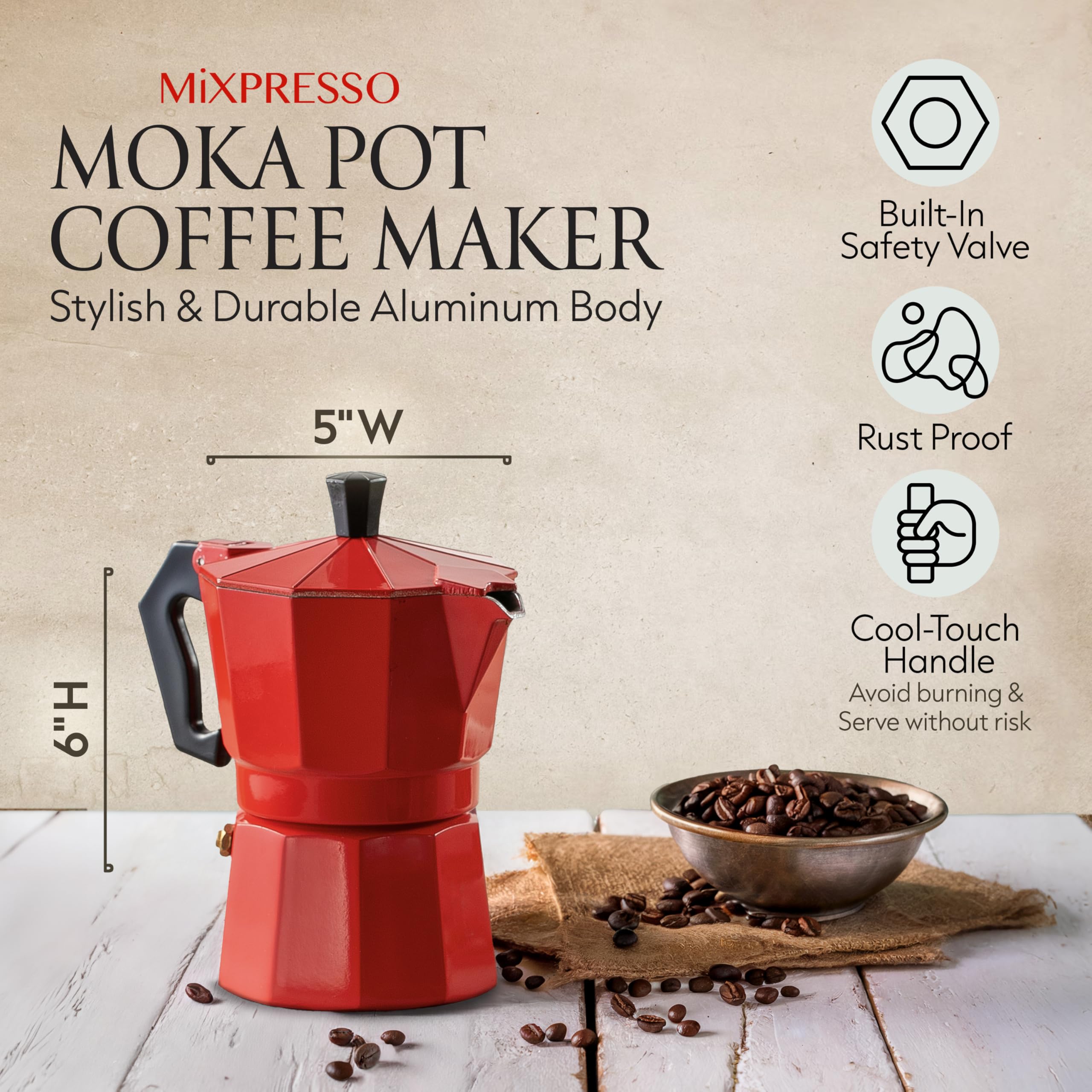 Foto 3 pulgar | Cafetera Mixpresso Moka Stove 150 Ml 3 Tazas - Venta Internacional