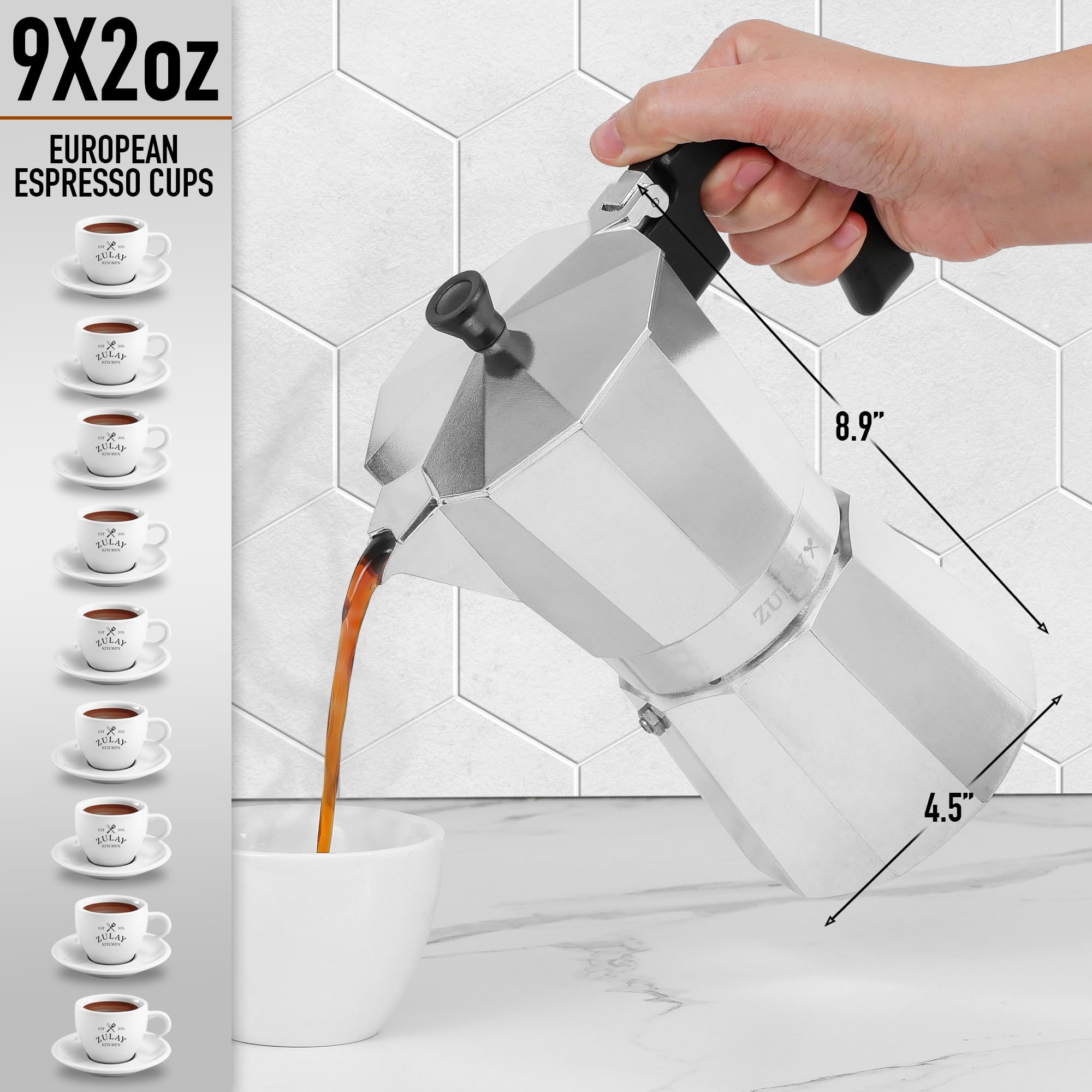 Foto 6 pulgar | Moka Pot Espresso Zulay Premium Silver 450 Ml 9 Tazas - Venta Internacional