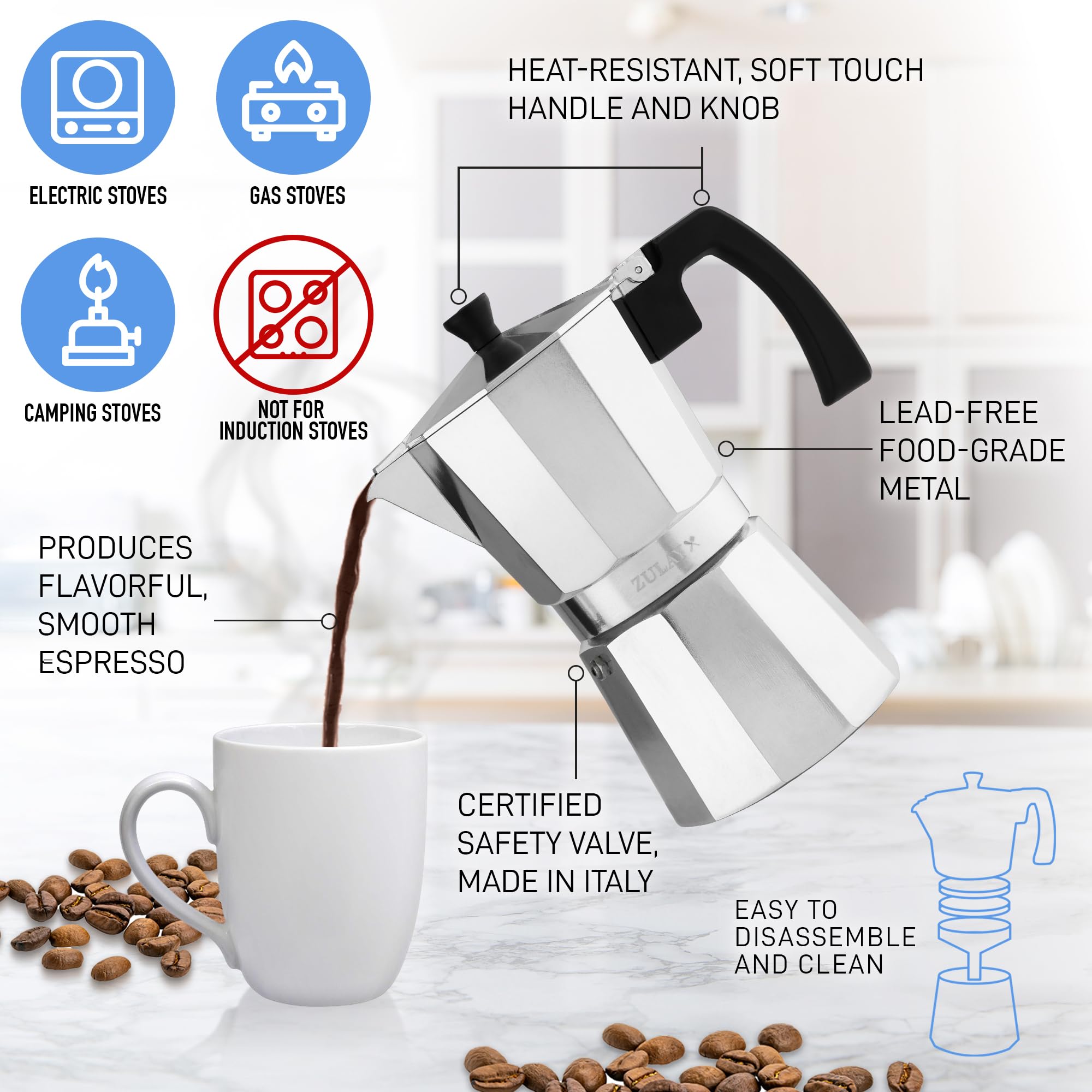 Foto 5 pulgar | Moka Pot Espresso Zulay Premium Silver 150 Ml Para 3 Tazas - Venta Internacional