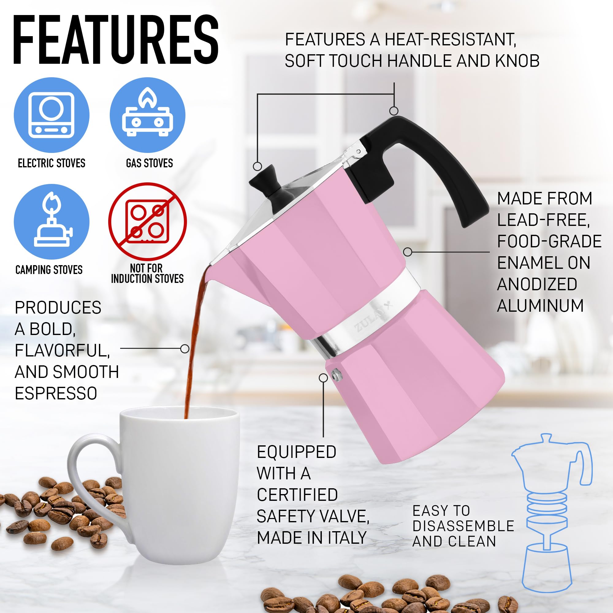 Foto 5 pulgar | Cafetera Moka Pot Espresso Zulay Premium 300 Ml, Rosa - Venta Internacional