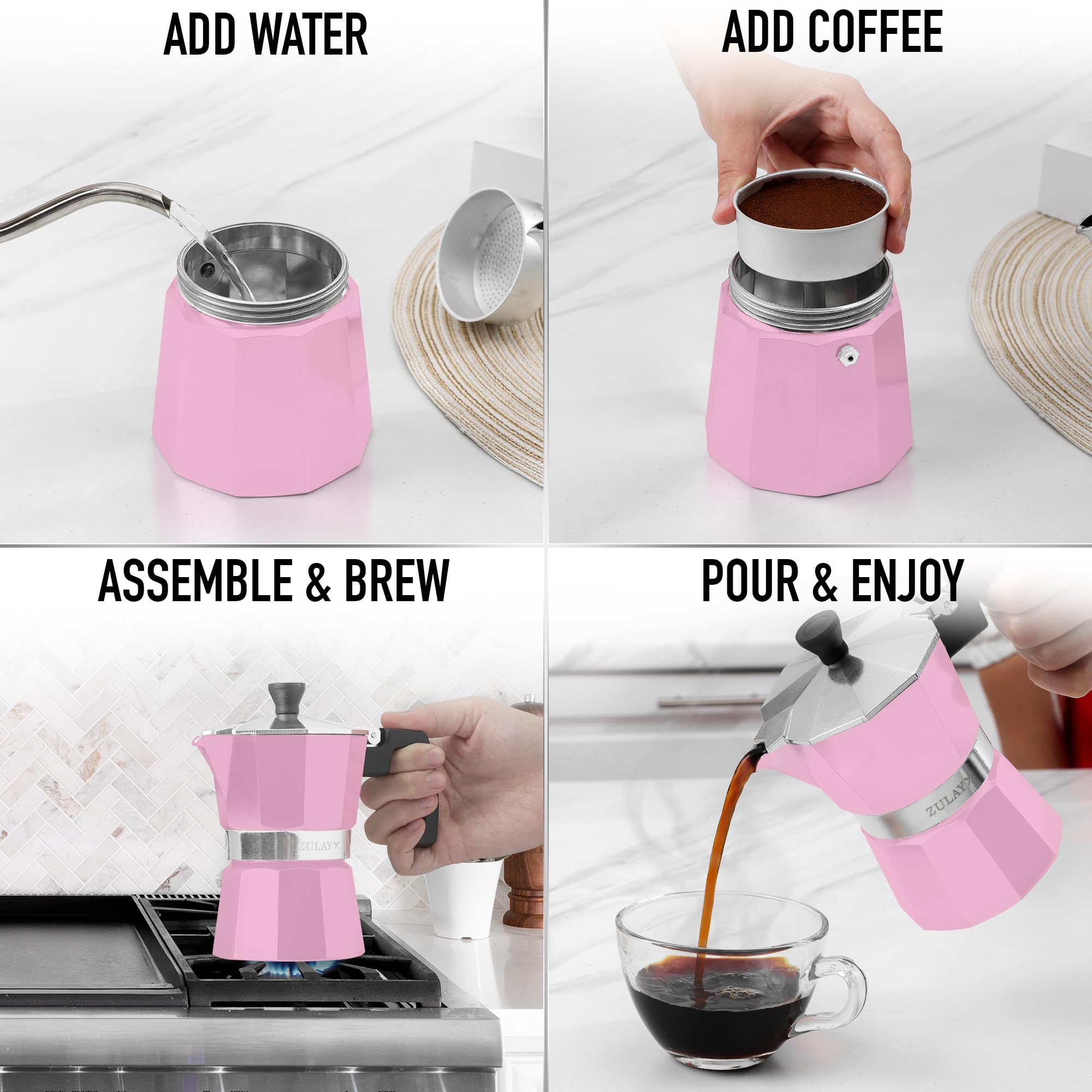 Foto 6 pulgar | Cafetera Moka Pot Espresso Zulay Premium 300 Ml, Rosa - Venta Internacional