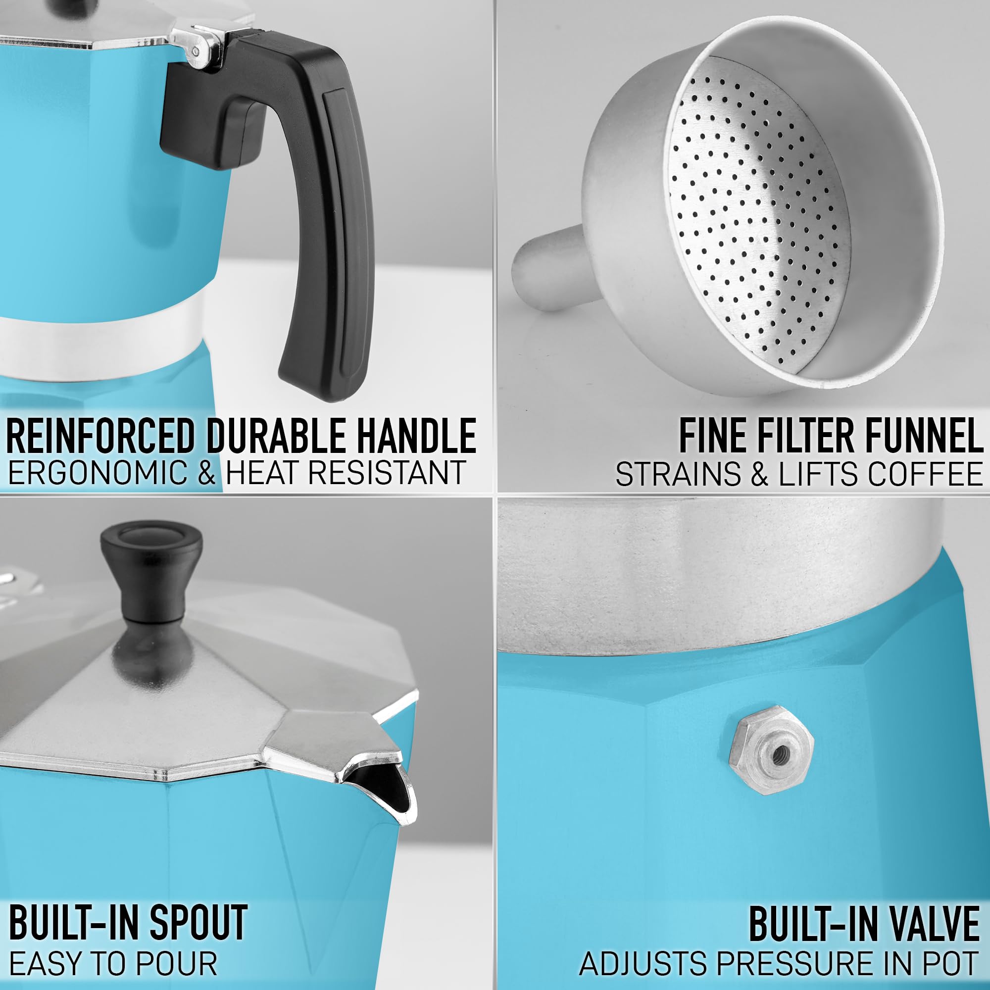 Foto 5 | Cafetera Moka Pot Zulay Kitchen Zk 6 Tazas Aluminio Azul Claro - Venta Internacional