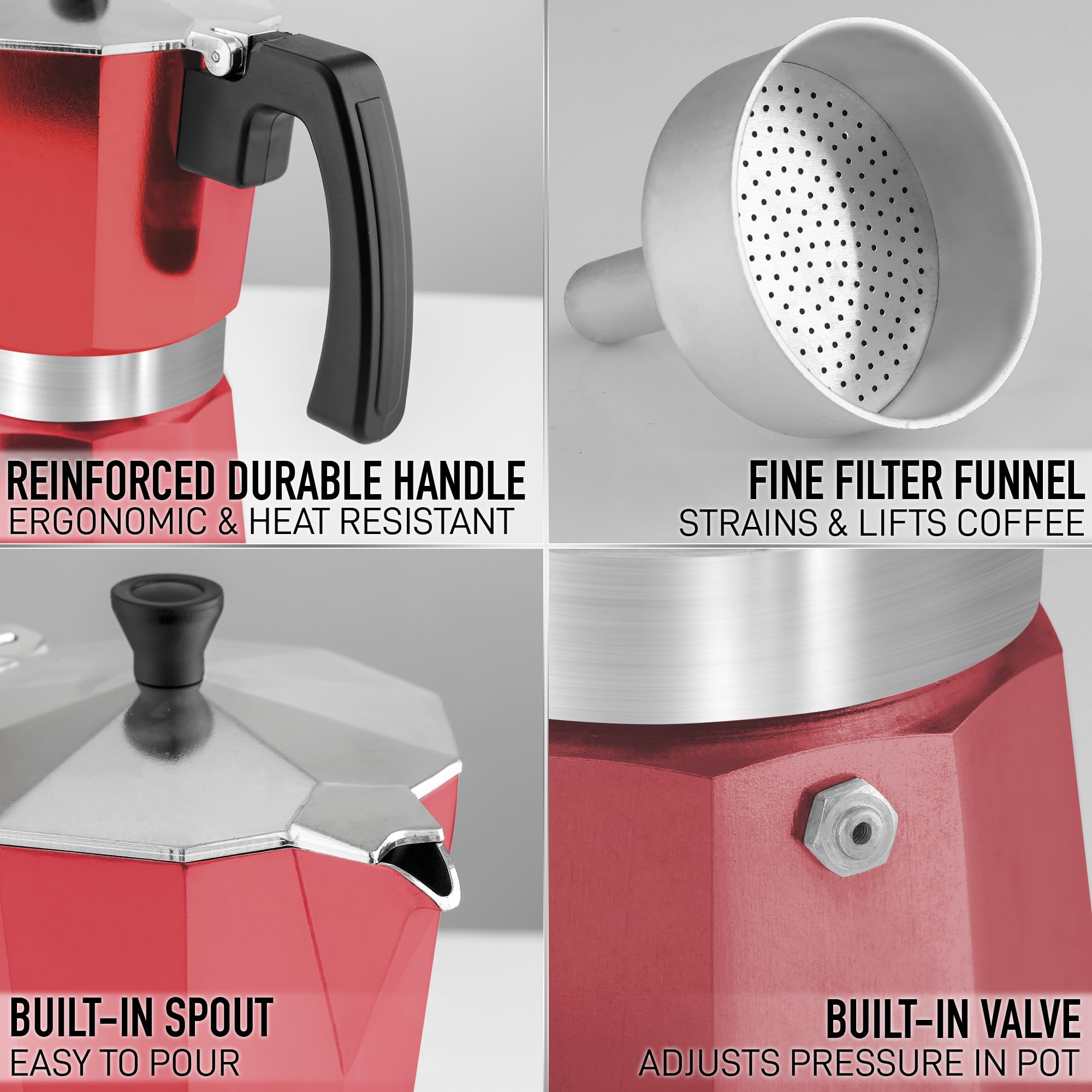 Foto 3 pulgar | Moka Pot Espresso Zulay Premium A Prueba De Fugas 300 Ml Rojo - Venta Internacional