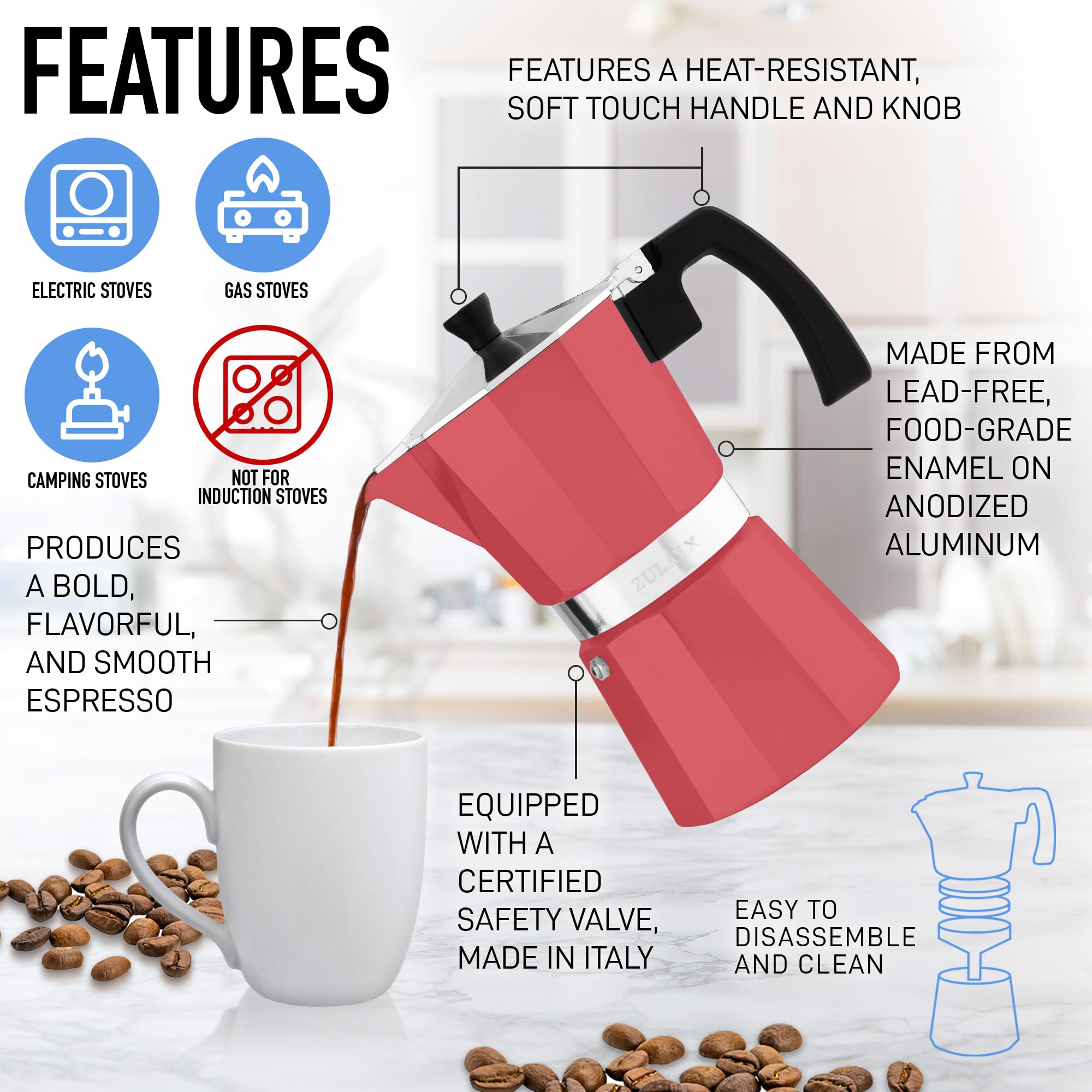 Foto 5 pulgar | Moka Pot Espresso Zulay Premium A Prueba De Fugas 300 Ml Rojo - Venta Internacional
