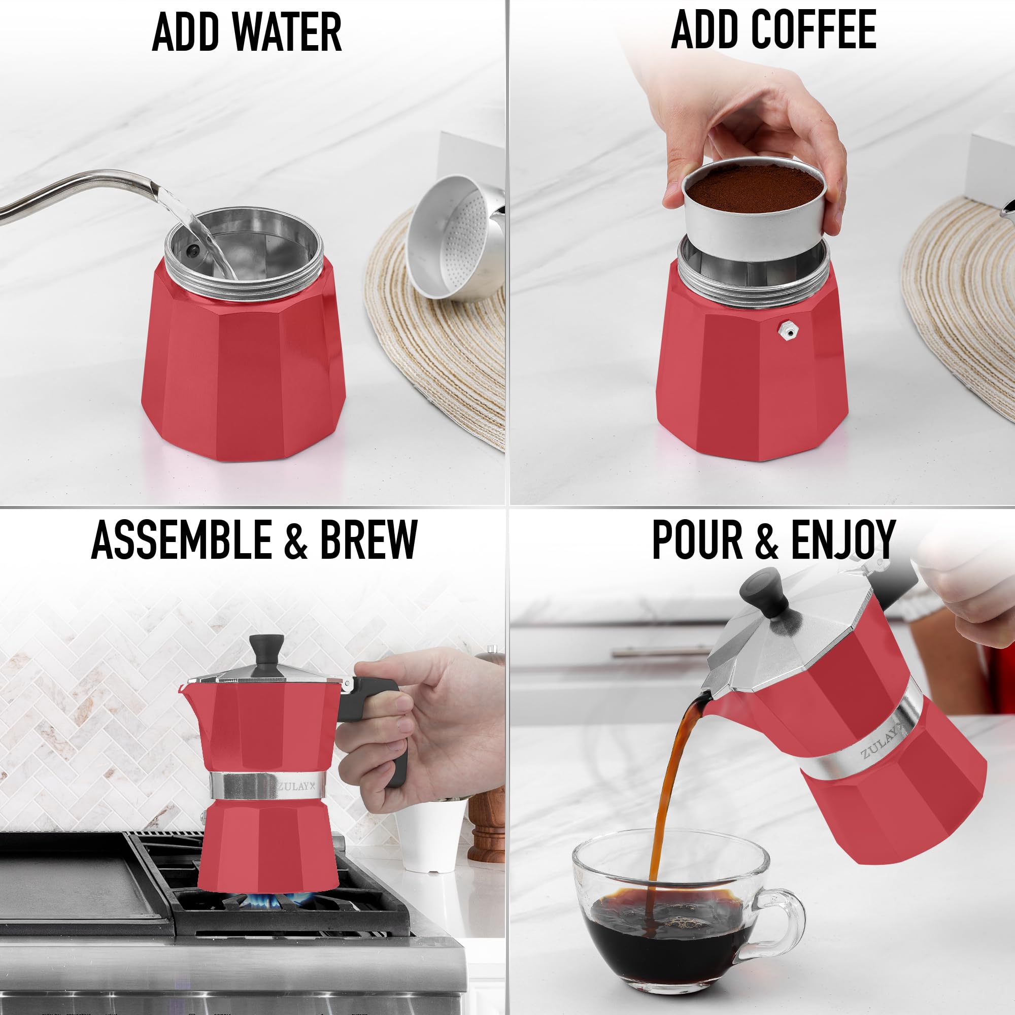 Foto 6 pulgar | Moka Pot Espresso Zulay Premium A Prueba De Fugas 300 Ml Rojo - Venta Internacional