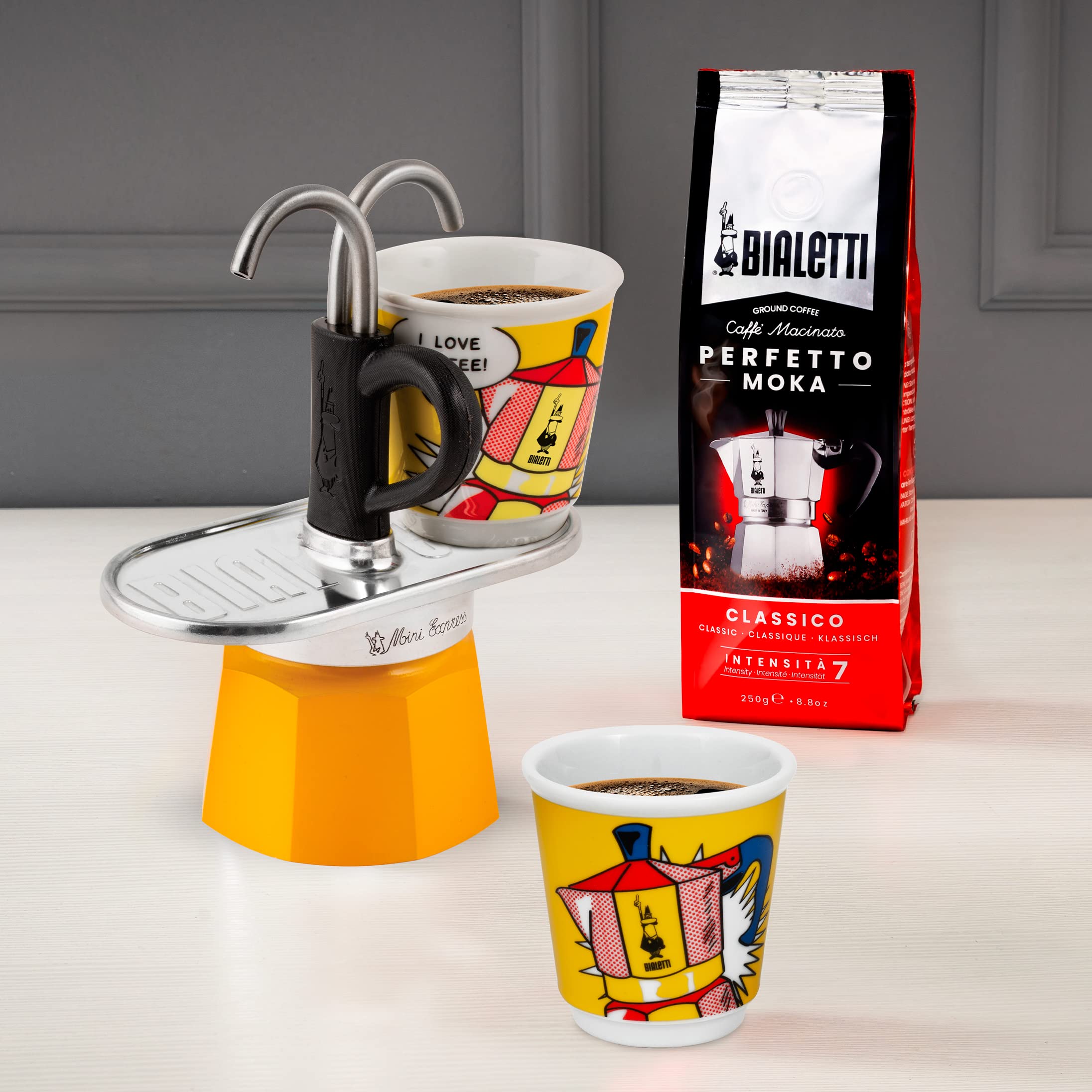Foto 4 | Set Moka Bialetti Mini Express Lichtenstein De 2 Tazas, Color Amarillo - Venta Internacional.