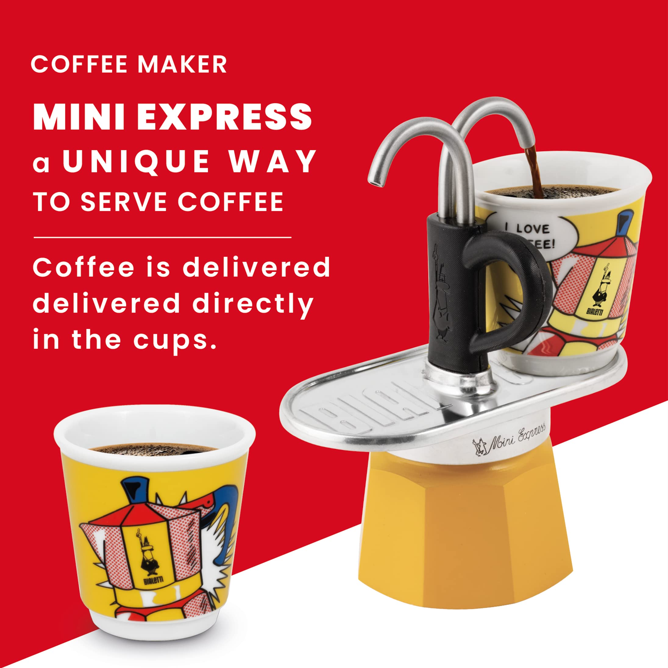 Foto 5 | Set Moka Bialetti Mini Express Lichtenstein De 2 Tazas, Color Amarillo - Venta Internacional.