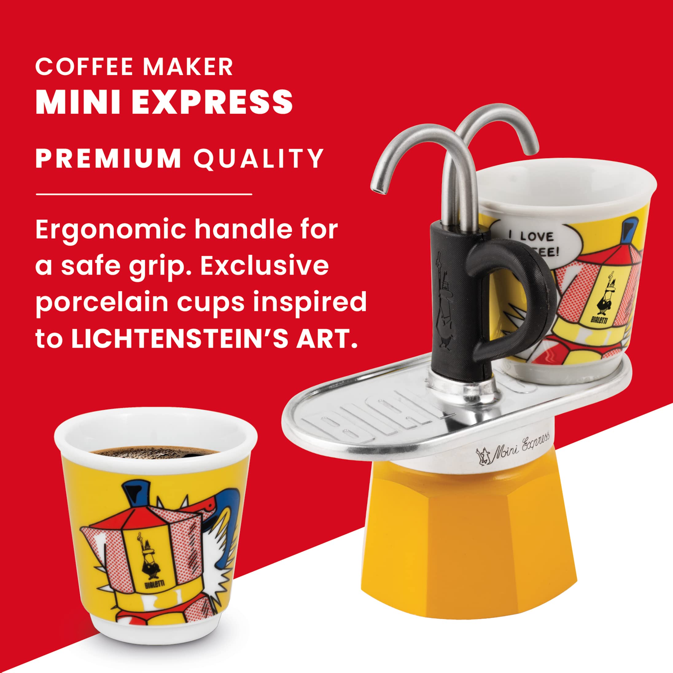 Foto 7 pulgar | Set Moka Bialetti Mini Express Lichtenstein De 2 Tazas, Color Amarillo - Venta Internacional.