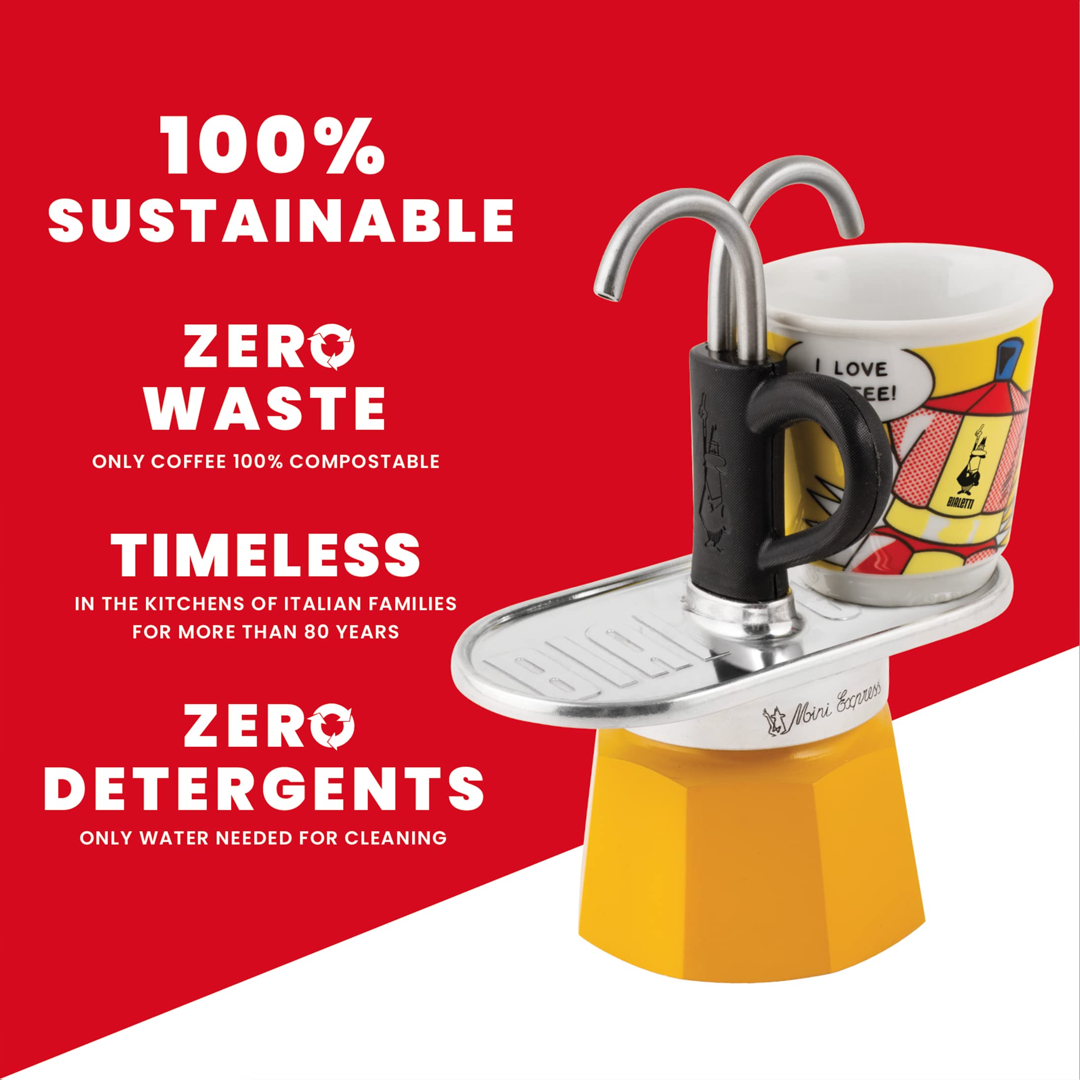 Foto 7 | Set Moka Bialetti Mini Express Lichtenstein De 2 Tazas, Color Amarillo - Venta Internacional.