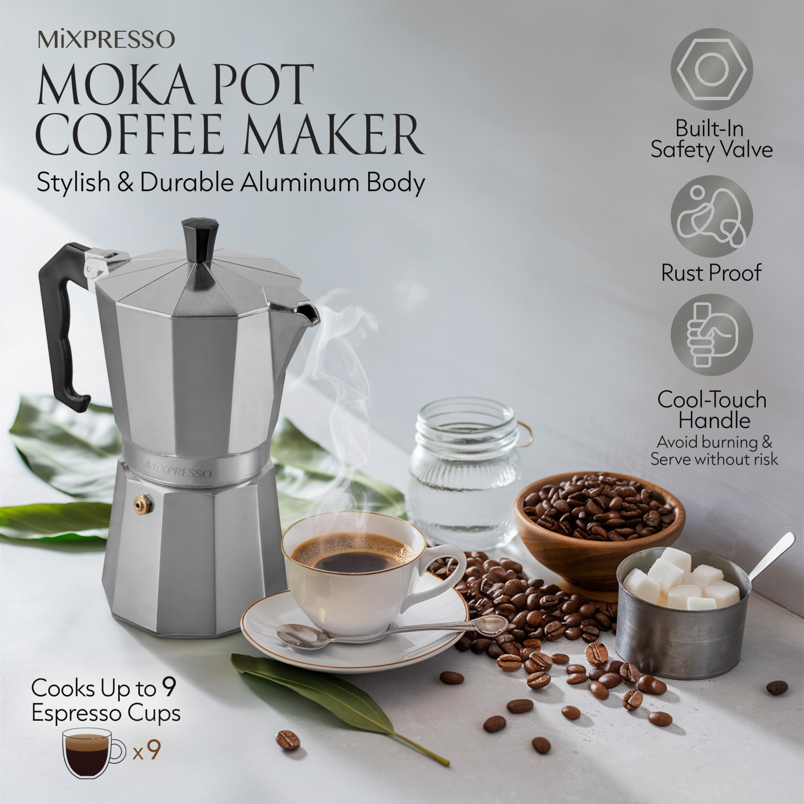 Foto 3 pulgar | Cafetera Cubana Moka Pot Mixpresso para 9 Tazas Cuerpo de Aluminio - Venta Internacional