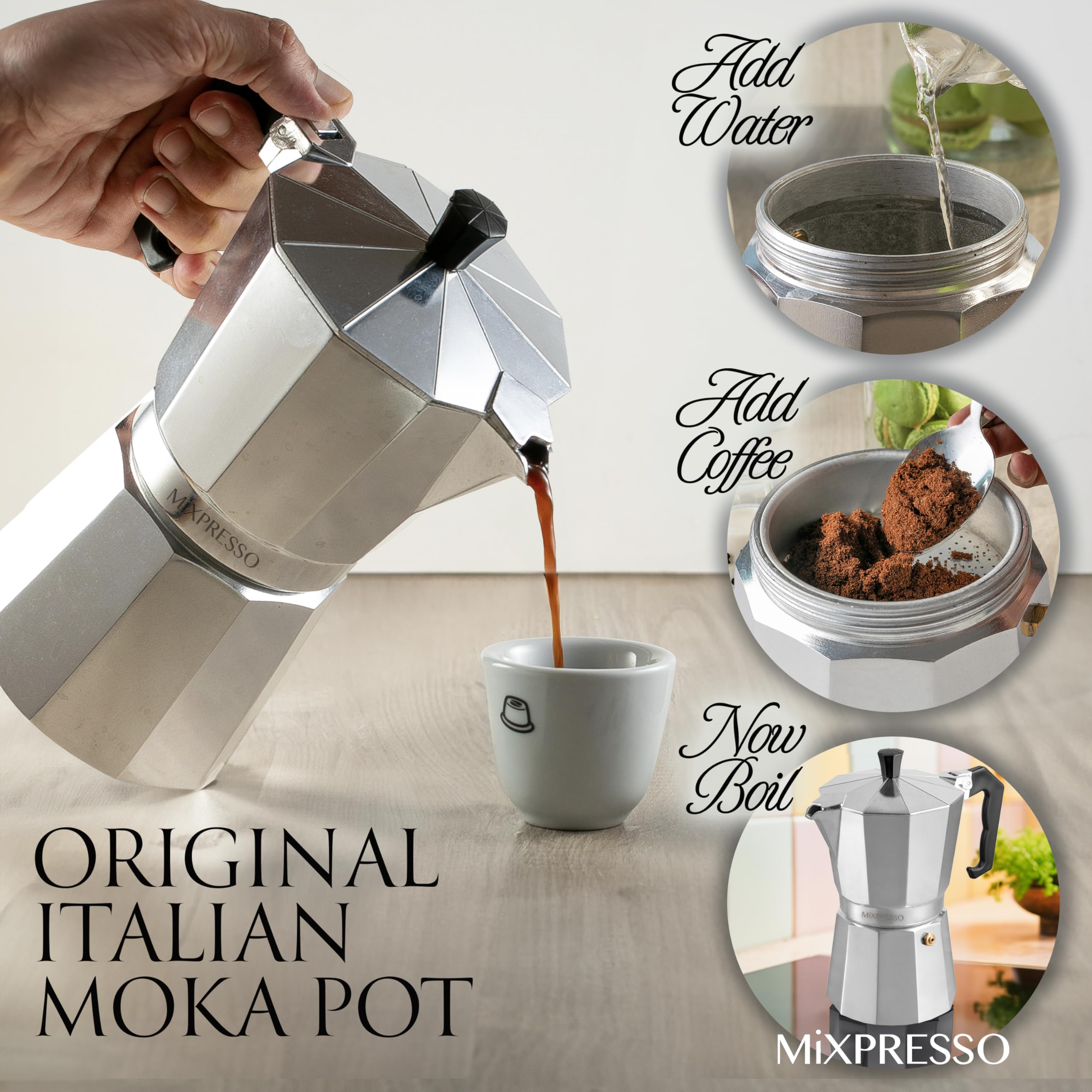 Foto 4 pulgar | Cafetera Cubana Moka Pot Mixpresso para 9 Tazas Cuerpo de Aluminio - Venta Internacional
