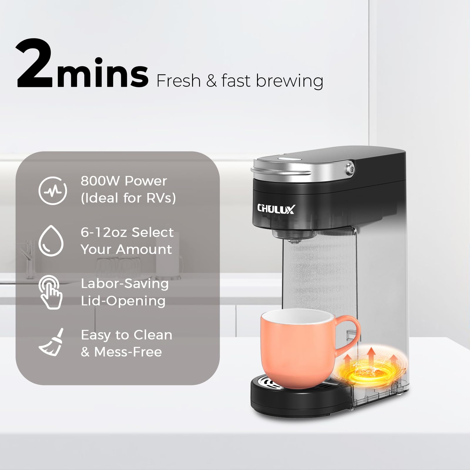 Foto 3 pulgar | Cafetera Chulux Slim Single Serve Para Cápsulas K De 180 A 360 Ml - Venta Internacional.