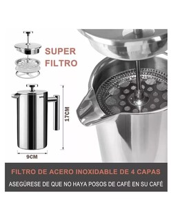 Foto 2 | Cafetera de Prensa Francesa de Acero Inoxidable 800 ml Plateada Brillante