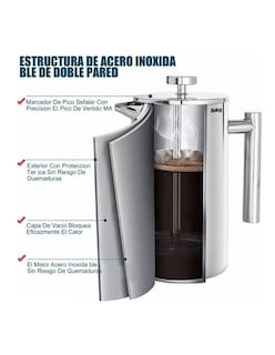 Foto 4 | Cafetera de Prensa Francesa de Acero Inoxidable 800 ml Plateada Brillante