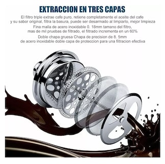 Foto 5 | Cafetera de Prensa Francesa de Acero Inoxidable 800 ml Plateada Brillante