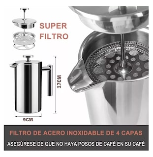 Foto 2 | Cafetera de Prensa Francesa de Acero Inoxidable 800 ml Plateado