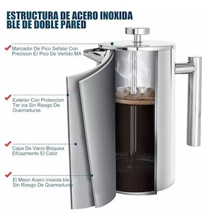Foto 4 | Cafetera de Prensa Francesa de Acero Inoxidable 800 ml Plateado