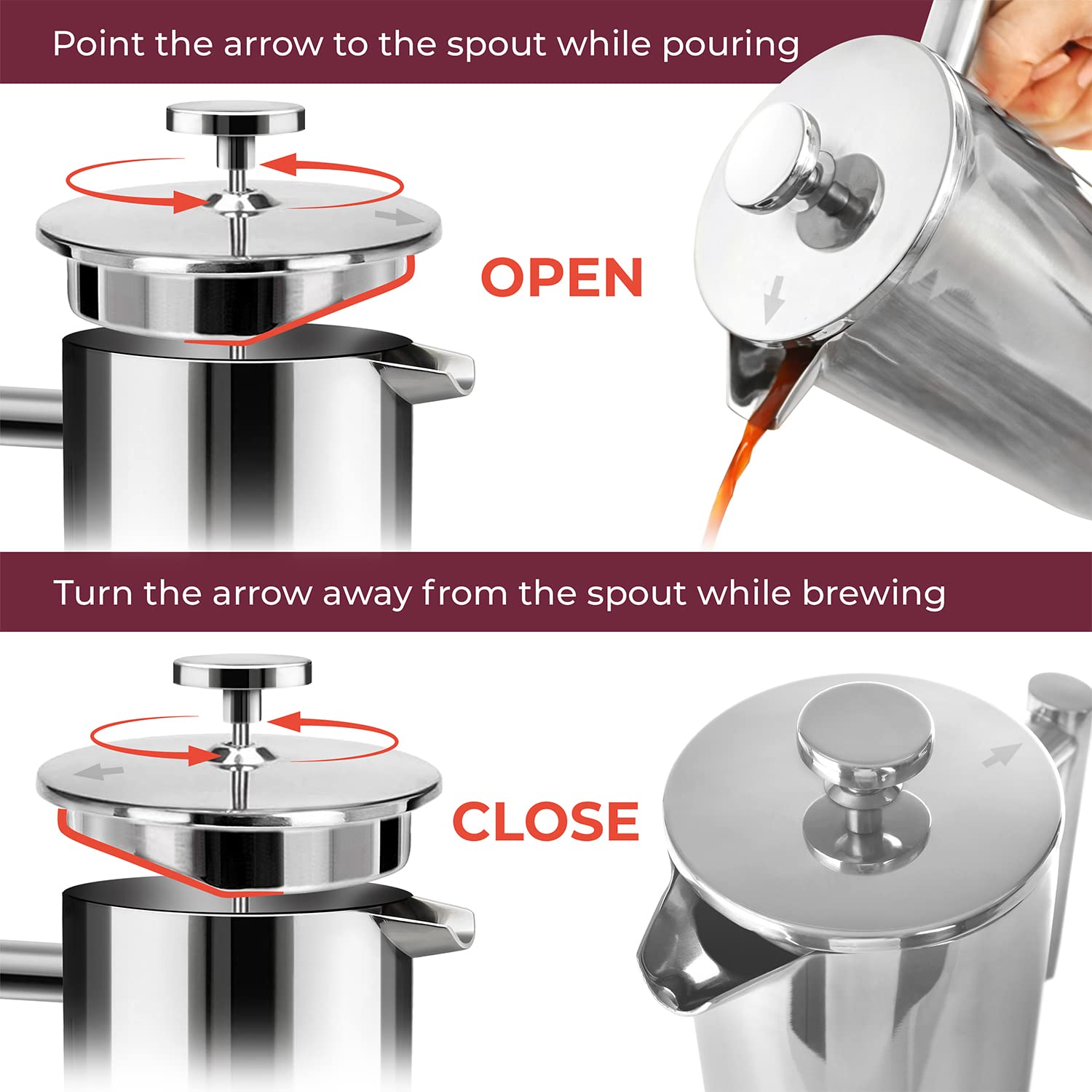 Foto 6 | Cafetera French Press Mueller 1l De Acero Inoxidable - Venta Internacional
