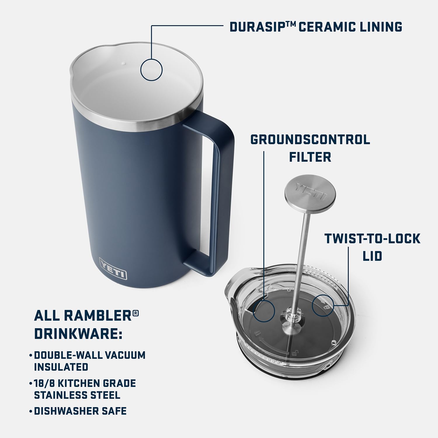 Foto 2 | Cafetera De Prensa Francesa Yeti Rambler 1.9l Big Wave Blue - Venta Internacional.