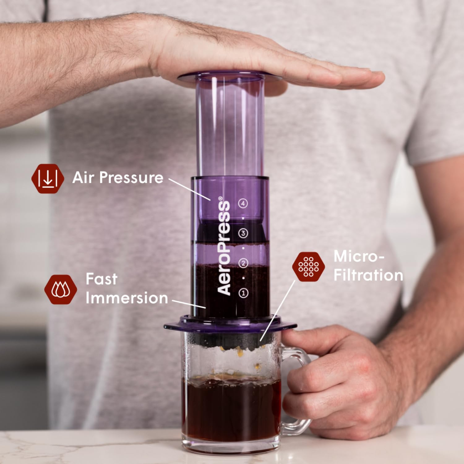 Foto 3 pulgar | Coffee Press Aeropress Purple 3 en 1 - Venta Internacional