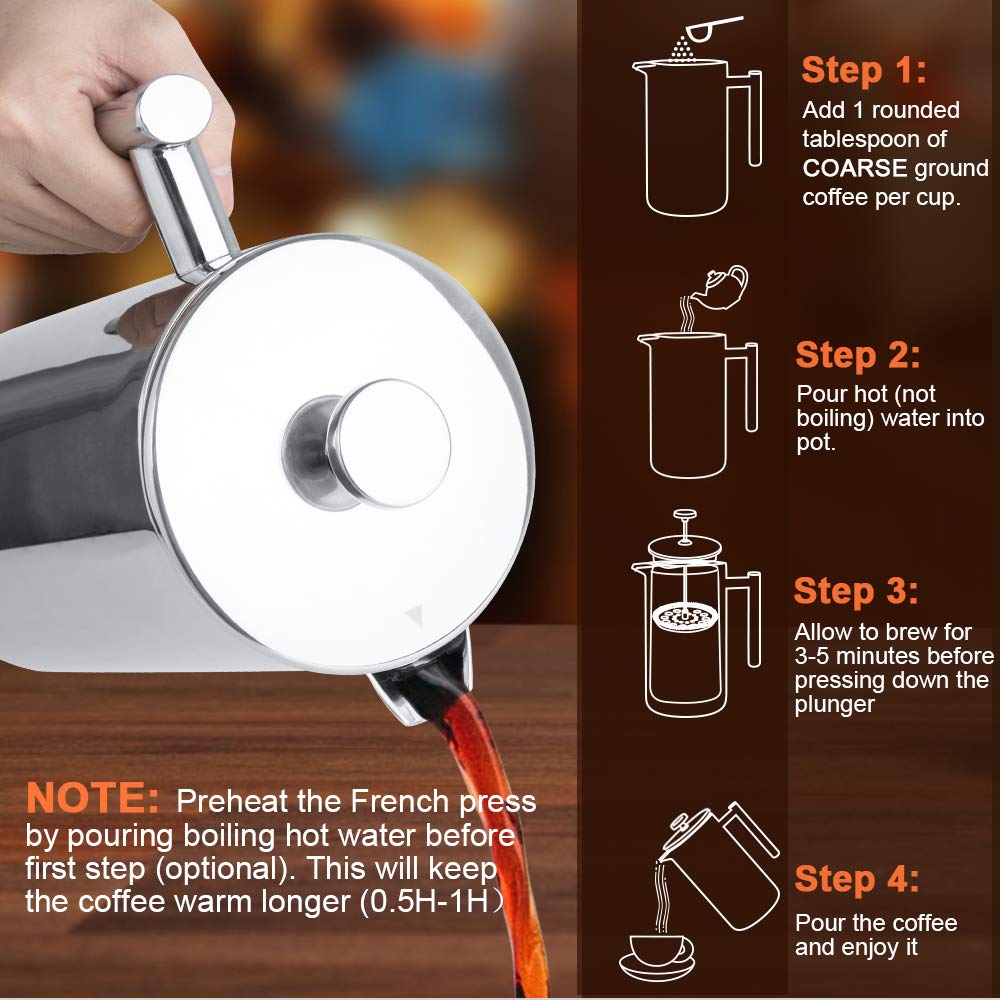 Foto 3 | Cafetera De Prensa Francesa Secura 304 De Acero Inoxidable 1 5 L - Venta Internacional.
