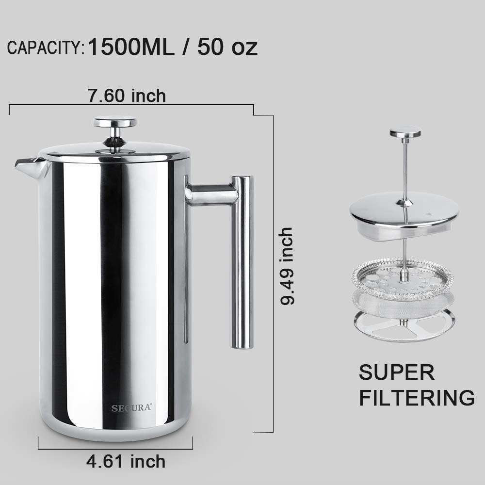 Foto 5 | Cafetera De Prensa Francesa Secura 304 De Acero Inoxidable 1 5 L - Venta Internacional.