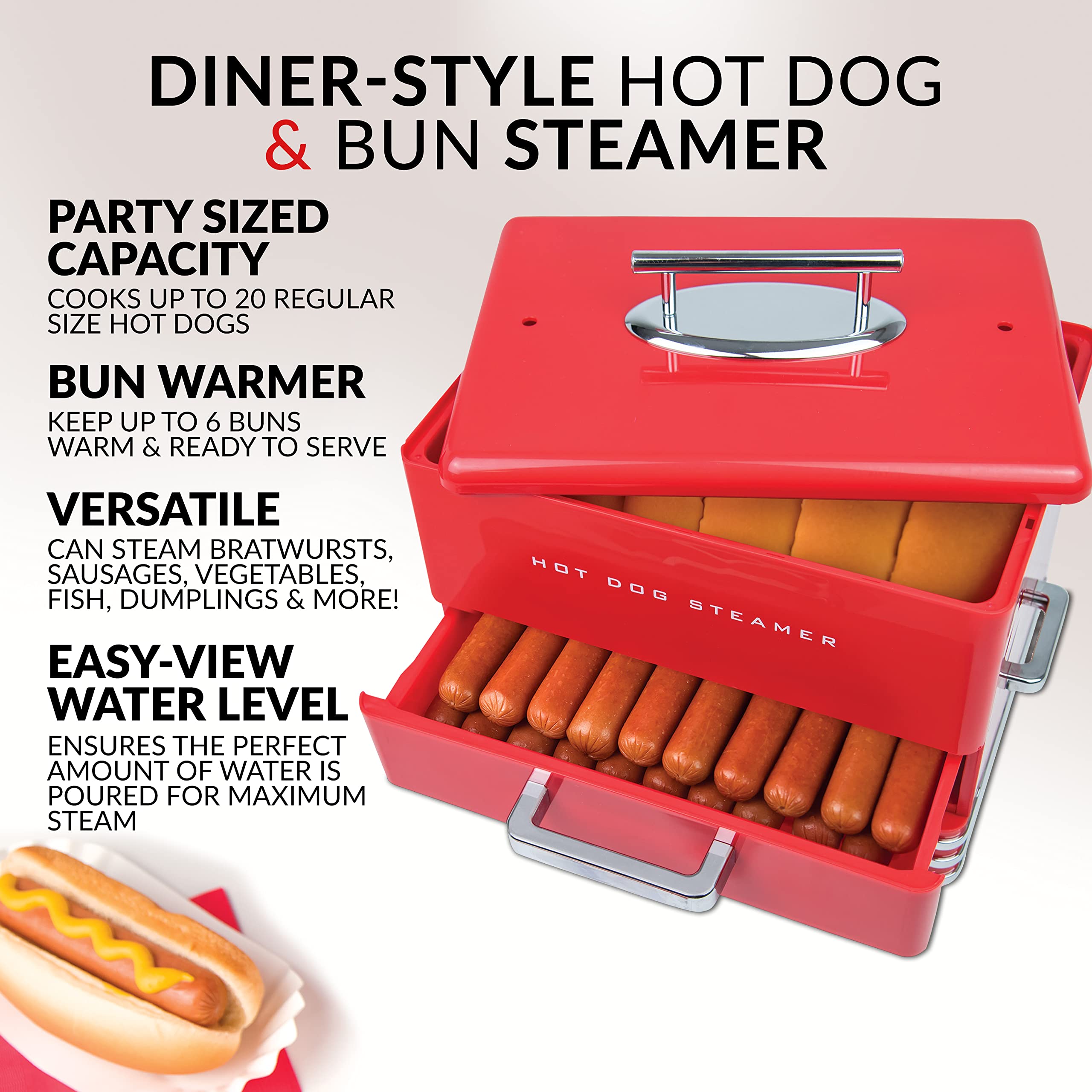 Foto 3 pulgar | Hot Dog Steamer Nostalgia, Extra Grande, Retro, 20 Bollos Para Salchichas - Venta Internacional.