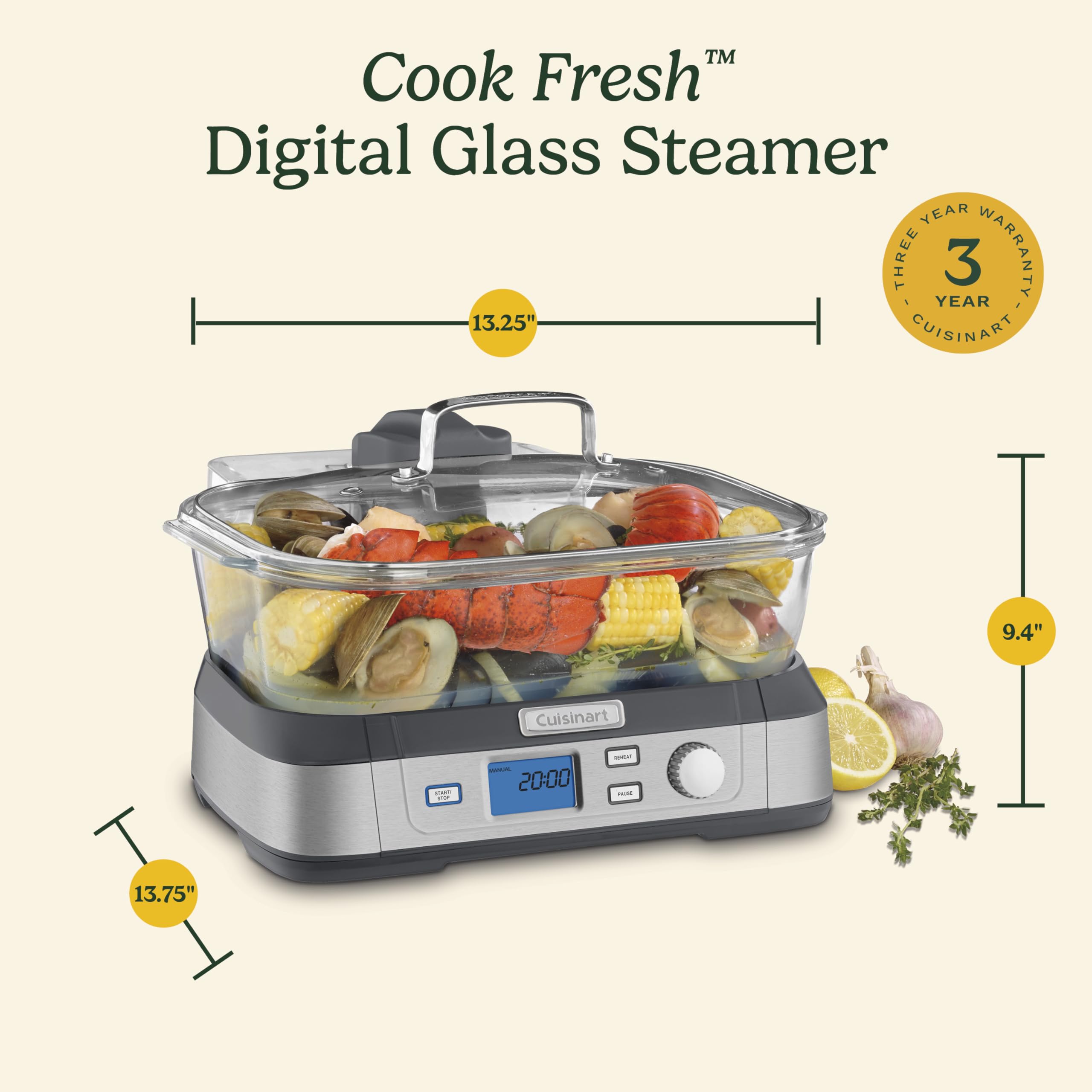 Foto 7 pulgar | Vaporizador Cuisinart Stm-1000 Cook Fresh Digital De Vidrio, 5 Litros - Venta Internacional.