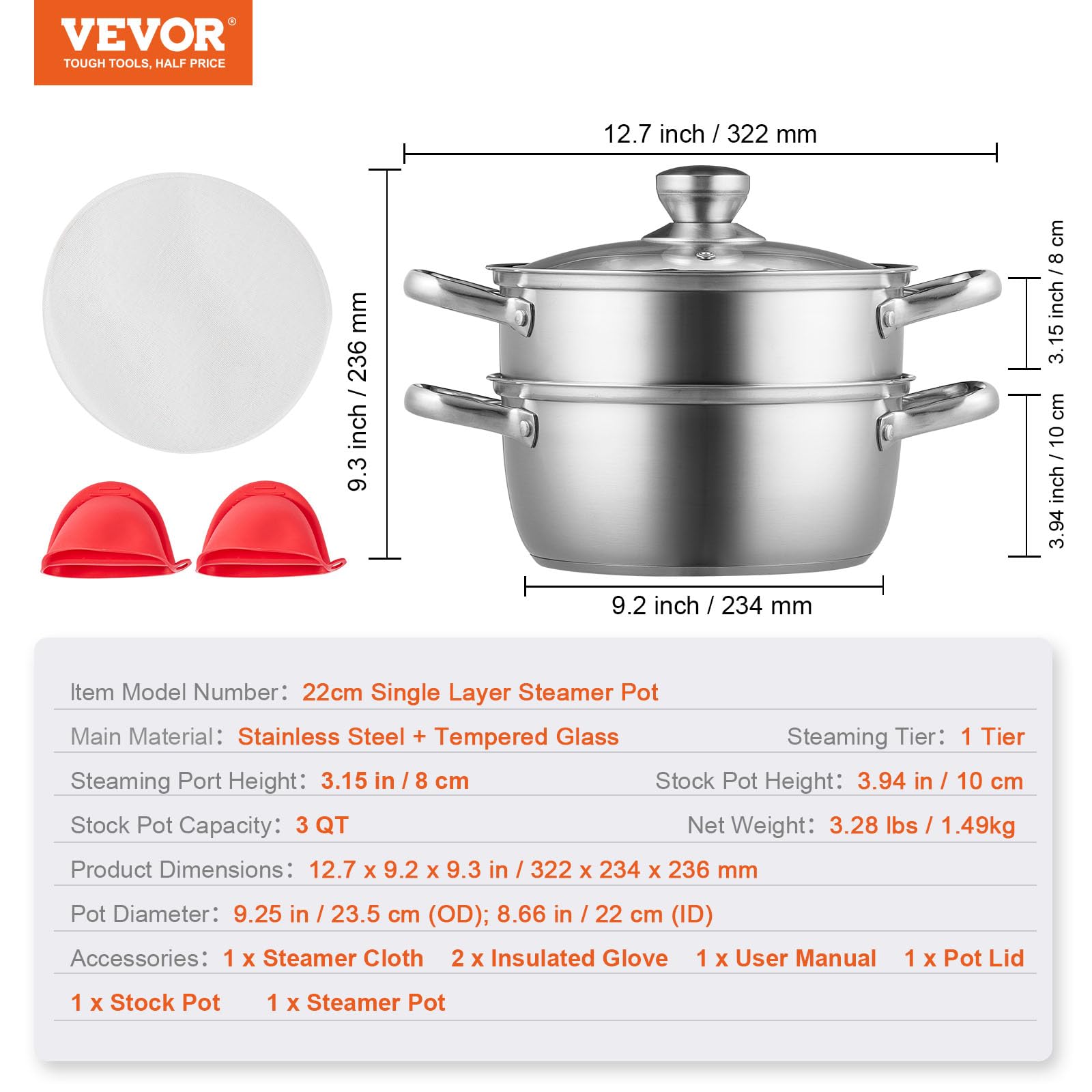 Foto 7 | Vaporera Vevor con Olla de Acero Inoxidable de 3 l - Venta Internacional