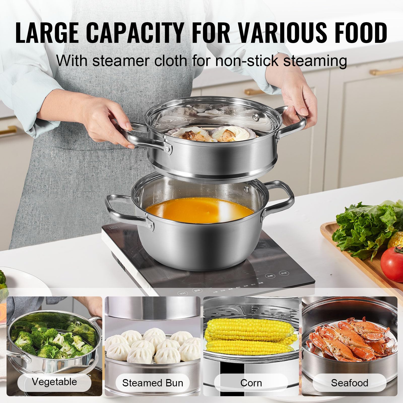 Foto 4 pulgar | Olla Vaporera Vevor de 24 cm de Acero Inoxidable 304 - Venta Internacional