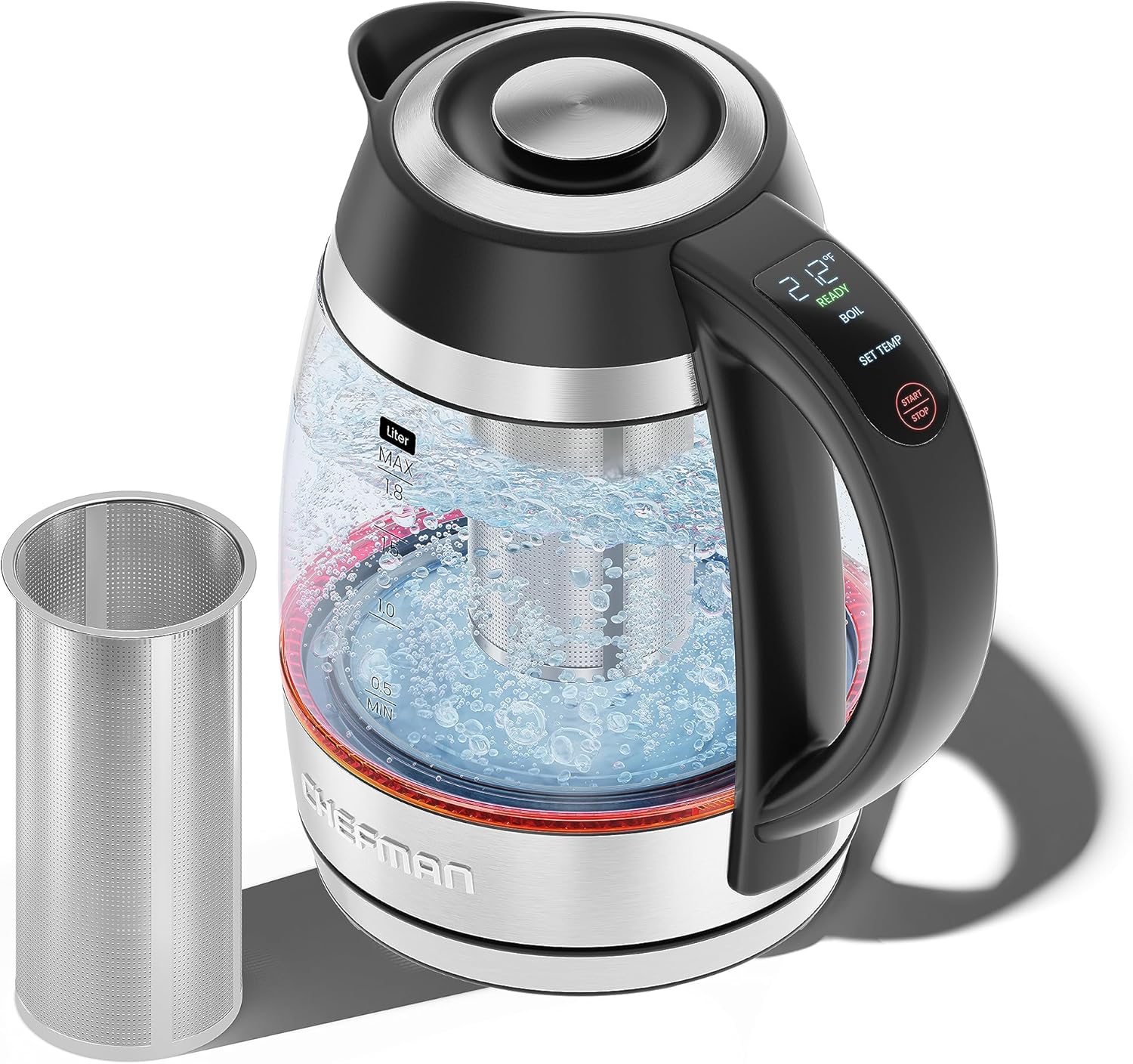 Foto 3 pulgar | Chefman - Tetera Eléctrica De Vidrio Con Infusor De Té - 1,8 L