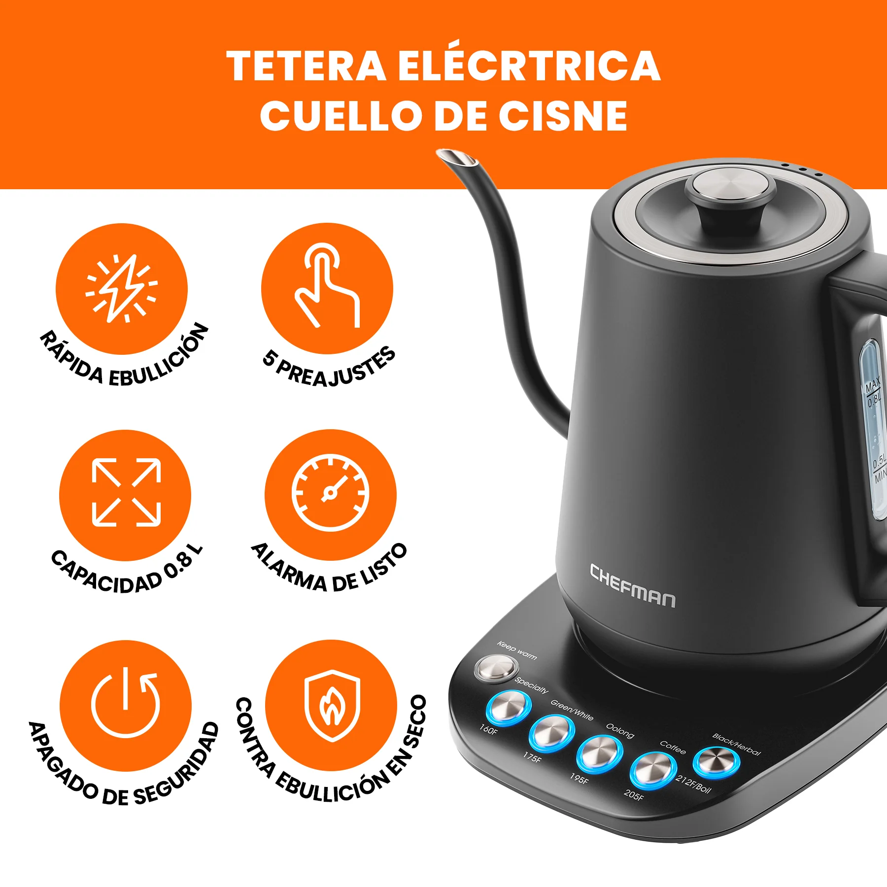 Foto 4 pulgar | Chefman - Hervidor Eléctrico Con Cuello De Ganso