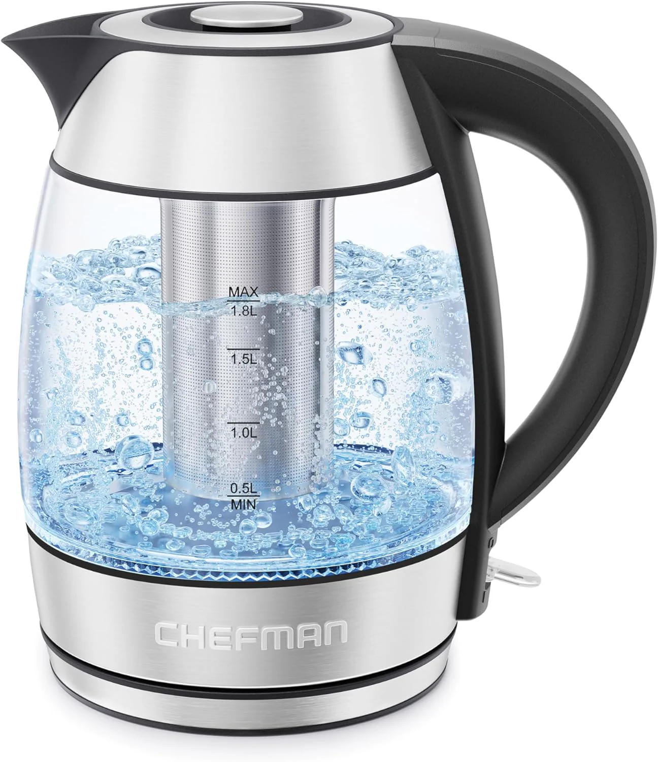 Tetera Eléctrica Chefman de 1.7l con Jarra de Cristal Base Giratoria de 360°