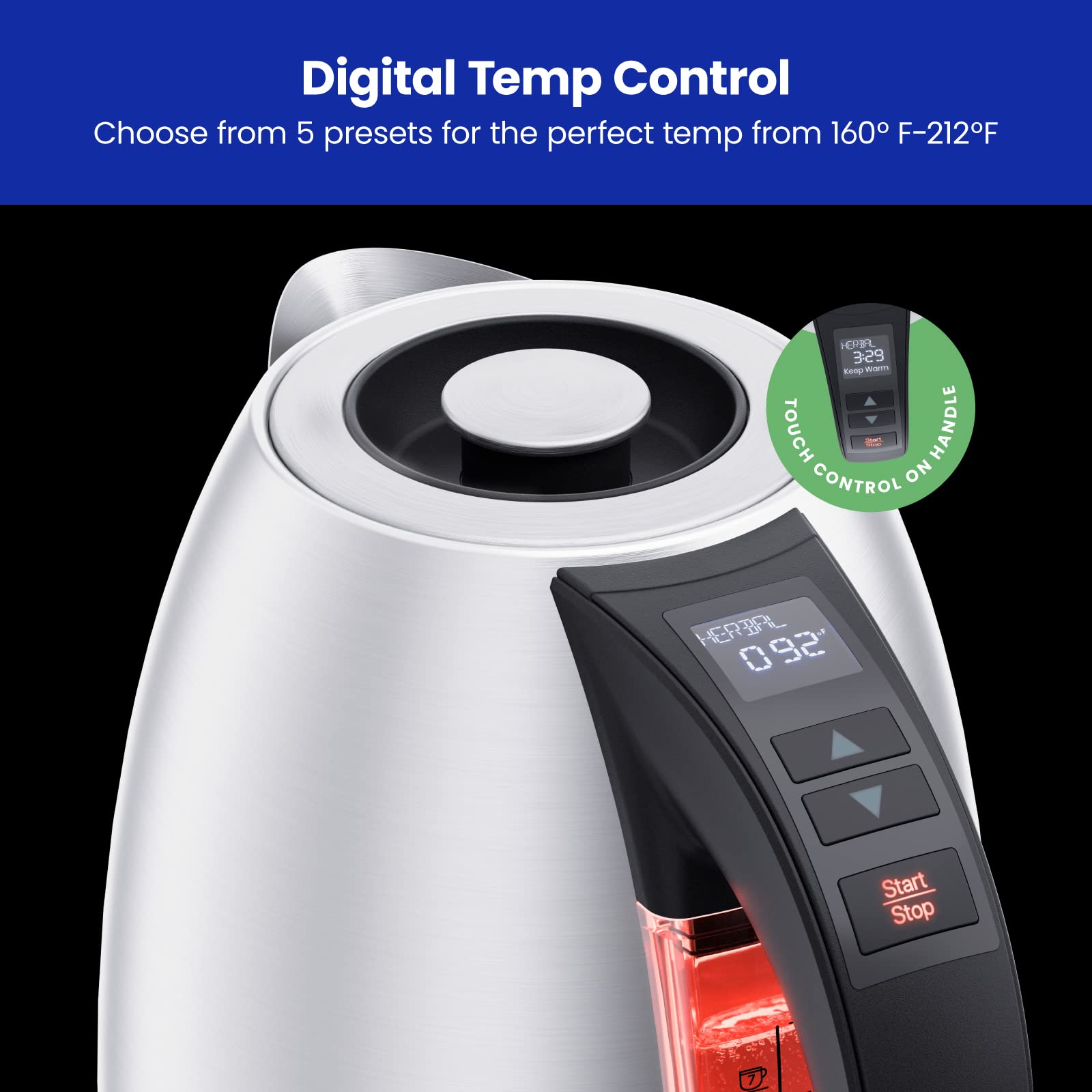 Foto 5 pulgar | Tetera Eléctrica Chefman 1.8L con Control de Temperatura y Luces LED Tricolores - Venta Internacional