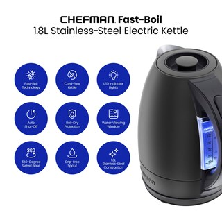 Foto 2 | Hervidor Eléctrico Chefman 1.8l de Acero Inoxidable con Led Negro - Venta Internacional