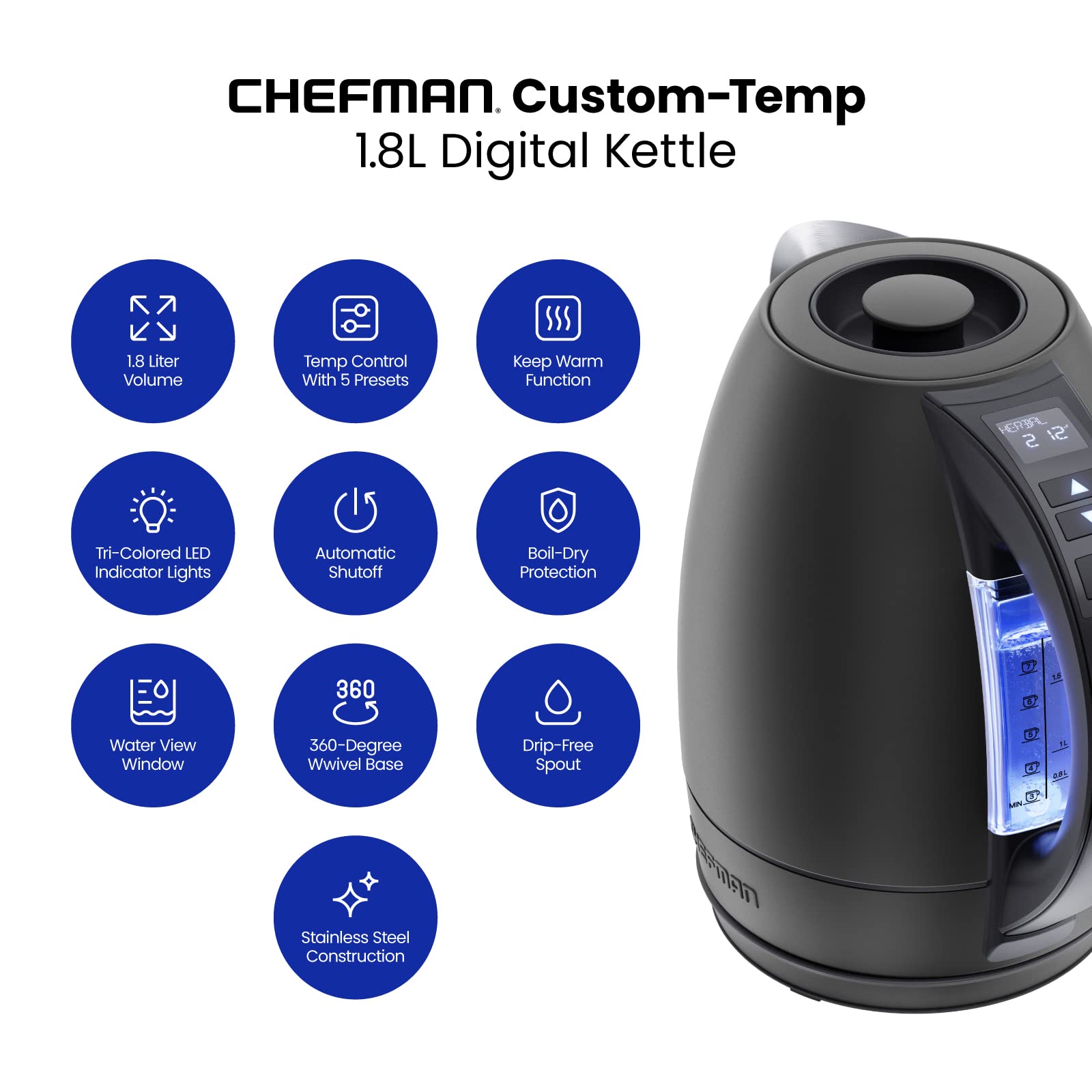 Foto 3 pulgar | Tetera Eléctrica Chefman  Negra 1.8 l - Venta Internacional
