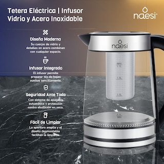 Foto 2 | Tetera Con Infusor 1.7 L Vidrio Naesi An302 Negro