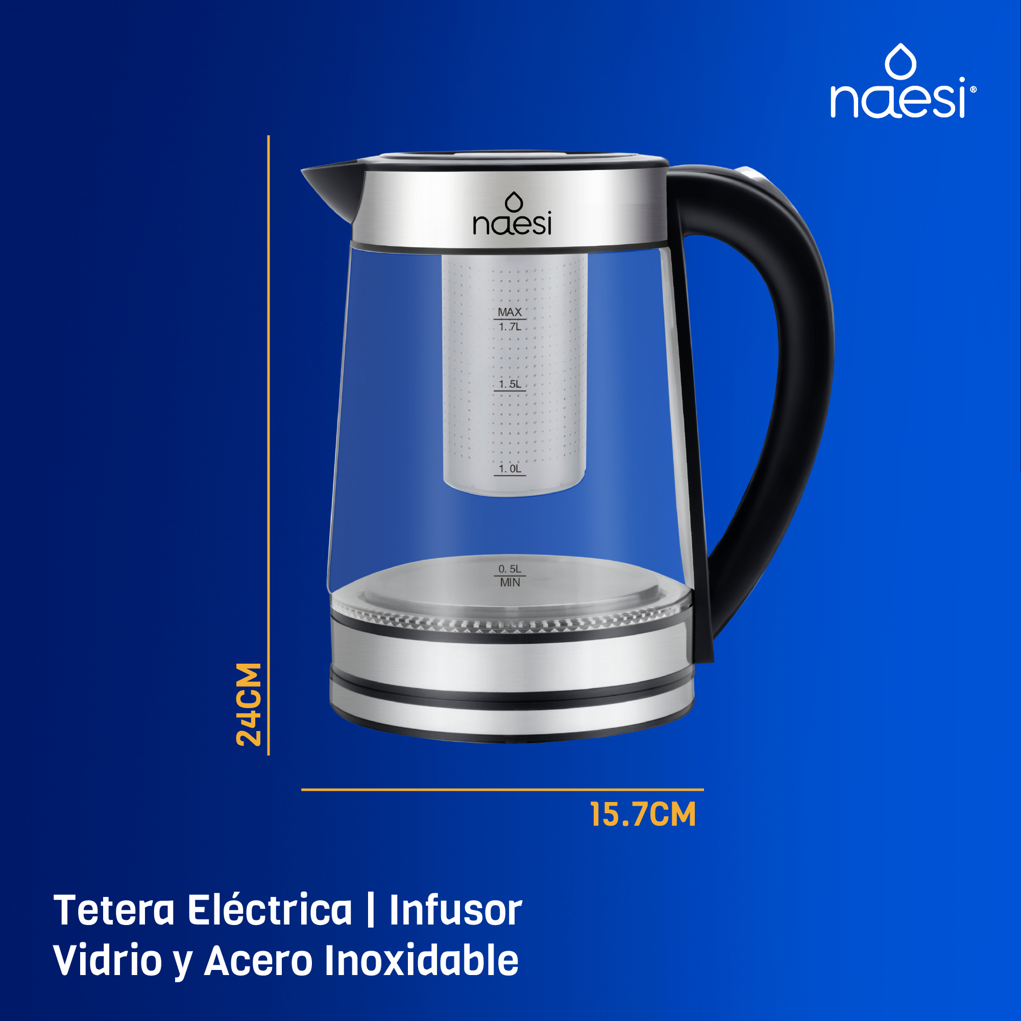 Foto 4 pulgar | Tetera Con Infusor 1.7 L Vidrio Naesi An302 Negro