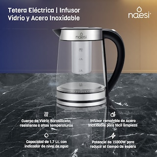 Foto 5 | Tetera Con Infusor 1.7 L Vidrio Naesi An302 Negro