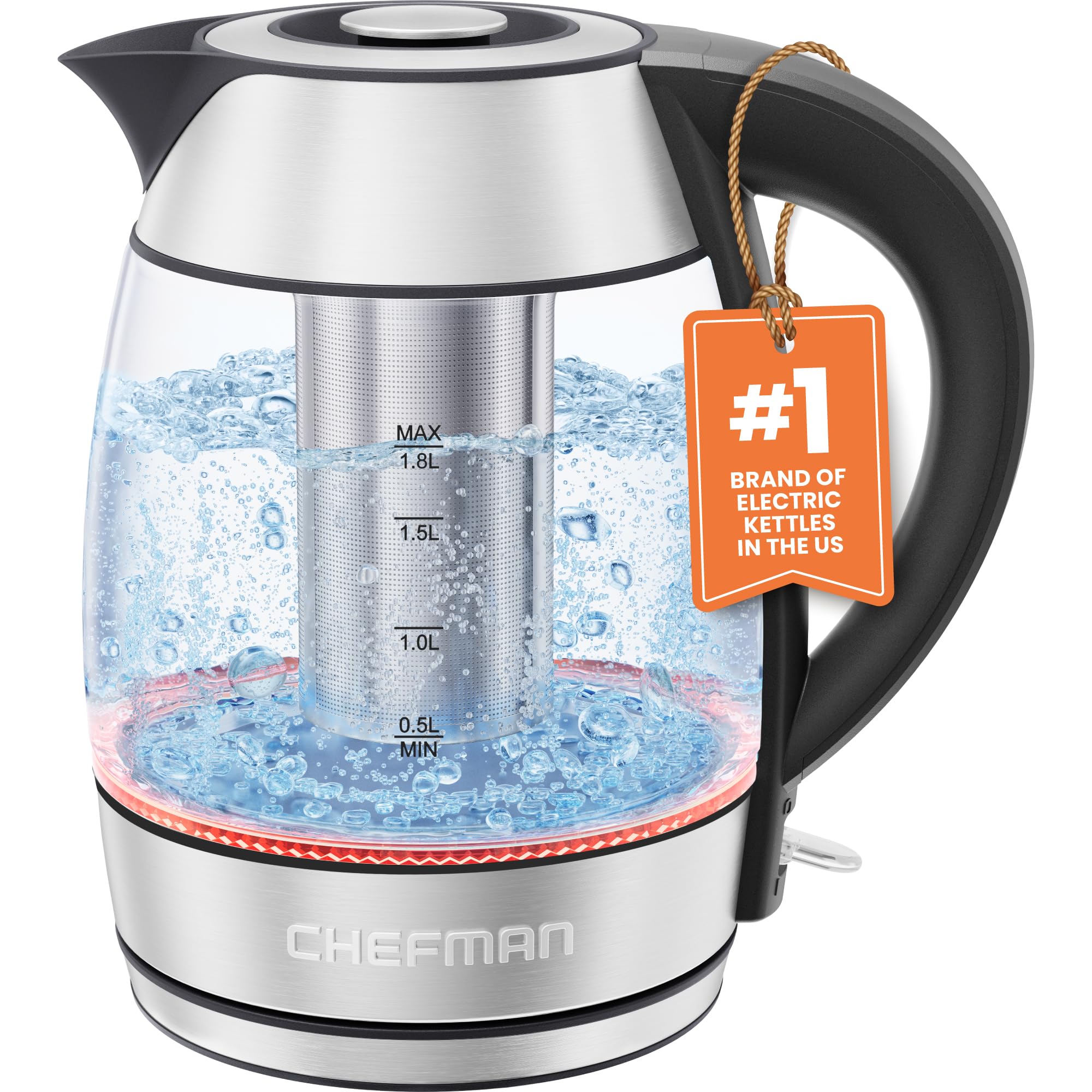 Foto 2 pulgar | Hervidor Eléctrico Chefman Glass 1.8l 1500w con Infusor de Té - Venta Internacional