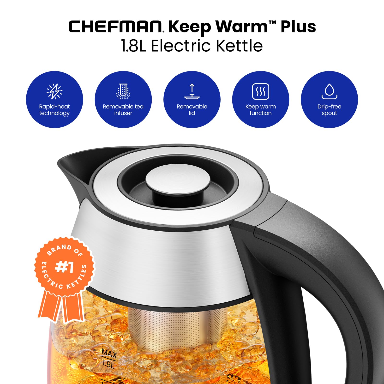 Foto 3 pulgar | Hervidor Eléctrico Chefman Glass 1.8l 1500w con Infusor de Té - Venta Internacional
